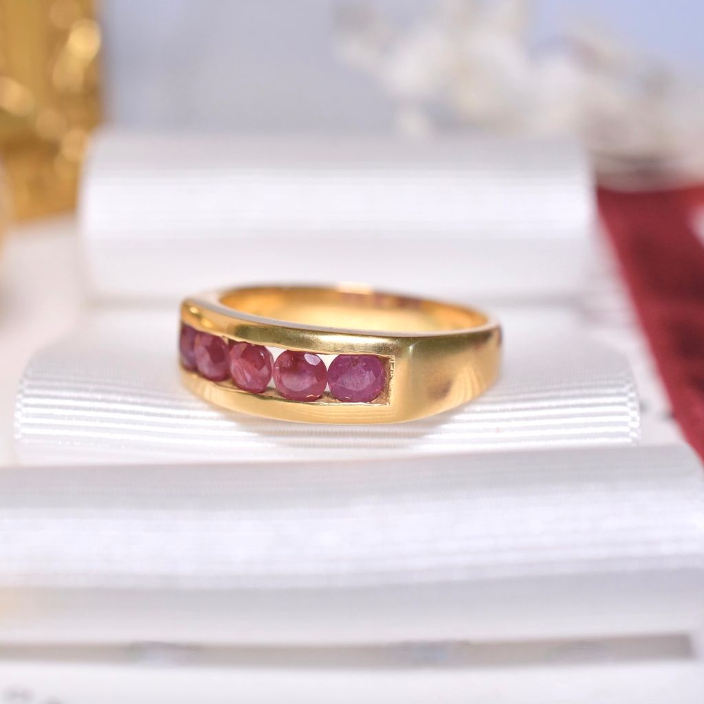 Modern 18ct Yellow Gold And Channel Set Natural Ruby Ring