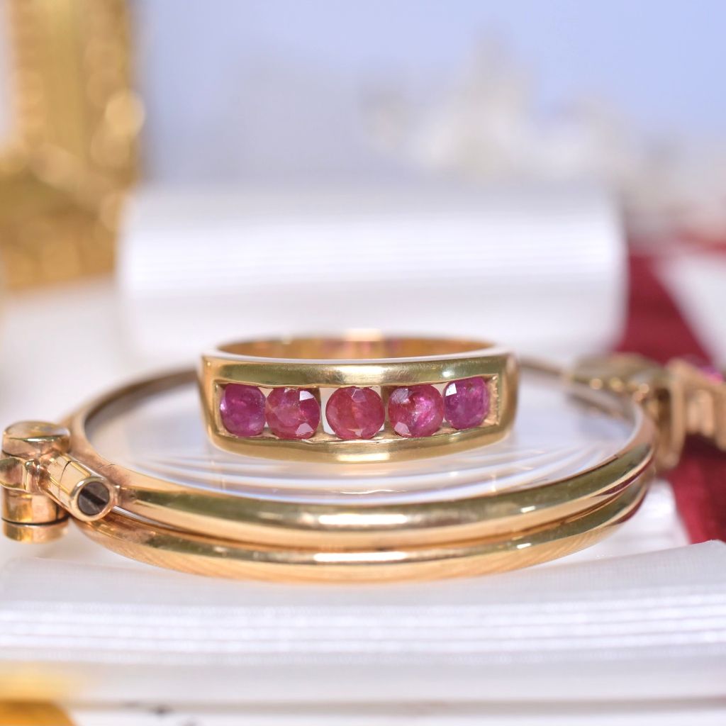 Modern 18ct Yellow Gold And Channel Set Natural Ruby Ring