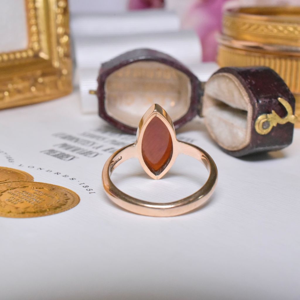 Antique Australian 15ct Rose Gold Sardonyx Cameo Navette Ring Circa 1900’s