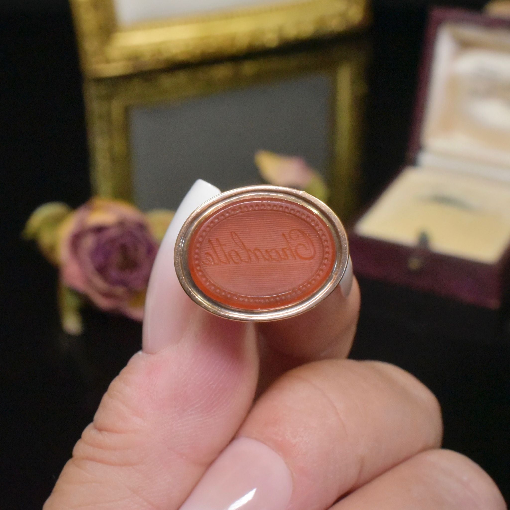 Charming Antique Georgian 15ct Rose Gold Carnelian ‘Charlotte’ Seal Fob Circa 1810-1830