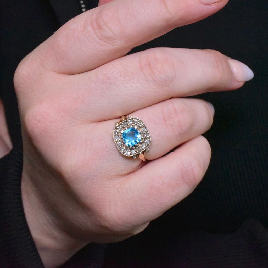 Vintage 9ct Rose Gold And Silver Diamond And Topaz Ring