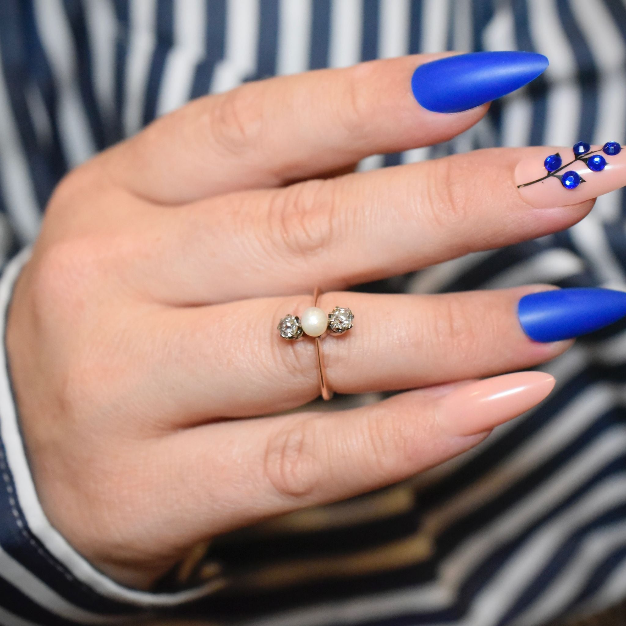 Antique Edwardian 15ct Yellow Gold Diamond And Pearl Ring