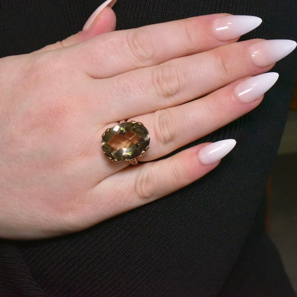 Modern 9ct Rose Gold Smoky Quartz And Diamond Ring