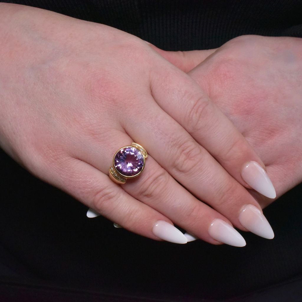 Contemporary 18ct Yellow Gold Amethyst And Diamond Ring Independent Valuation $5000.00 AUD