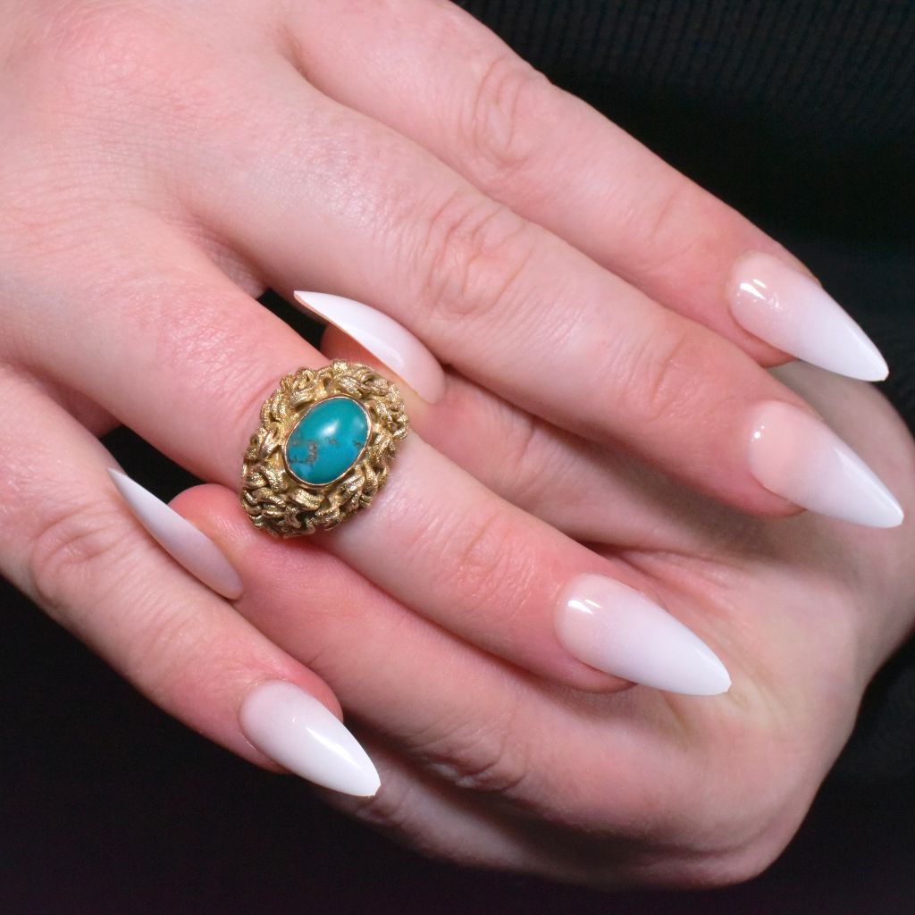 Vintage 14ct Rose Gold And Turquoise Cabochon Ring Circa 1960’s