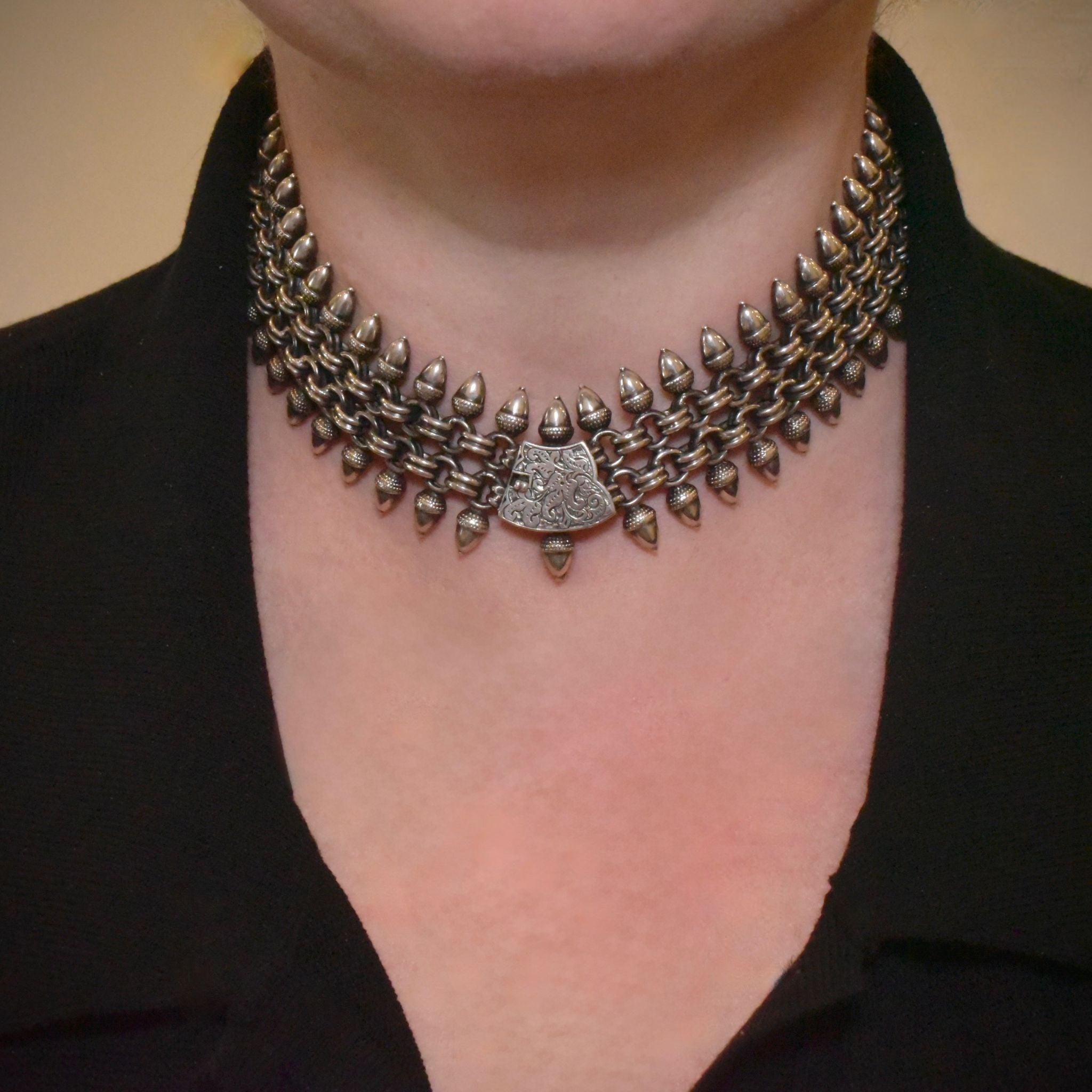 Magnificent Victorian Sterling Silver ‘Acorn’ Wide Collar/Collier Circa 1880’s