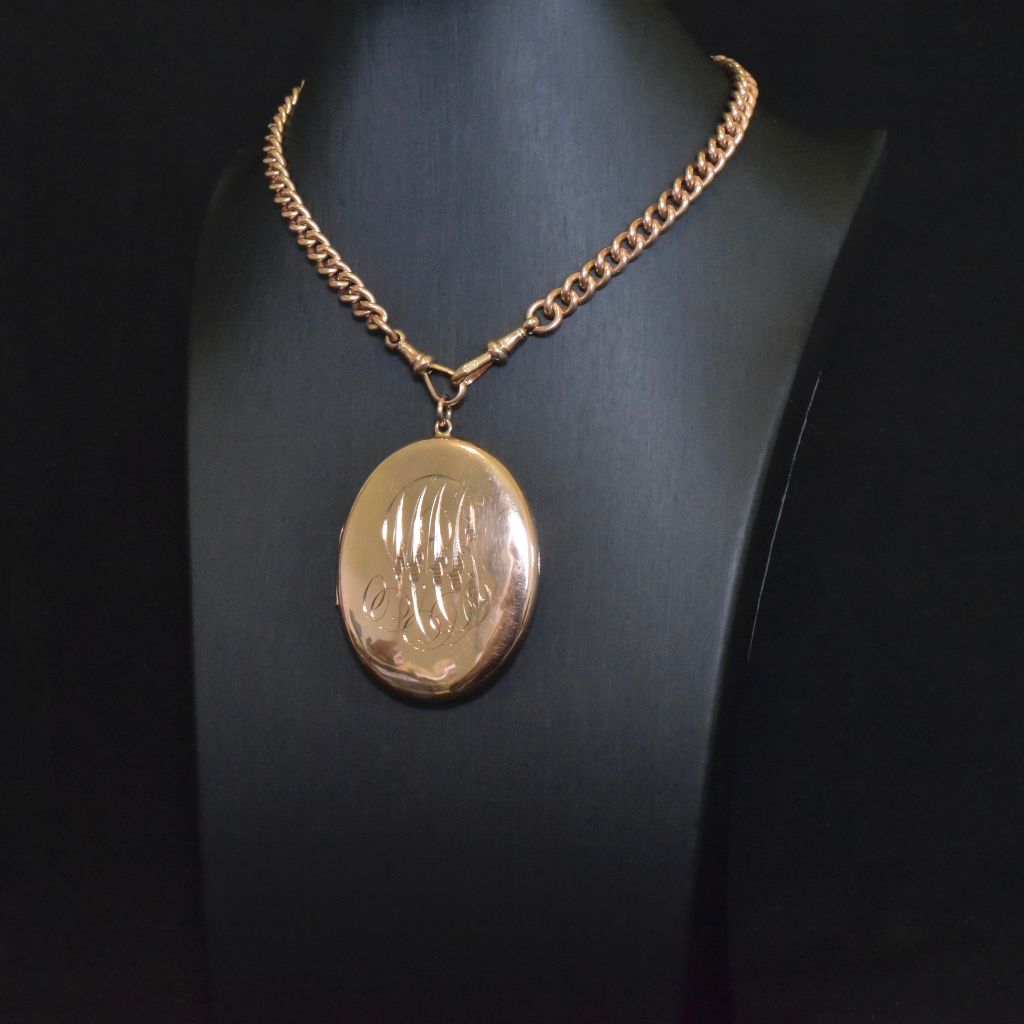 Antique Edwardian Australian Large 9ct Rose Gold Oval Locket By Aronson & Co. Circa 1910