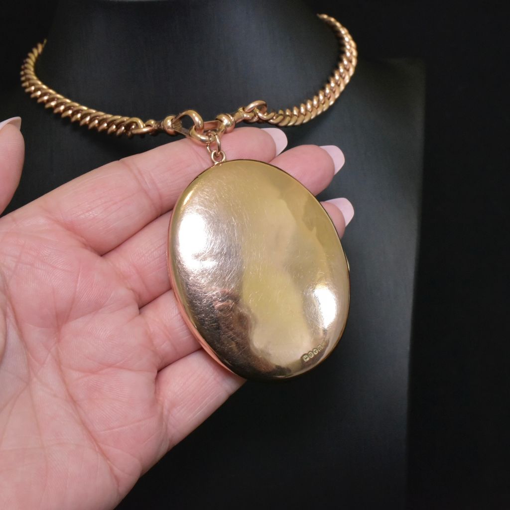 Antique Edwardian Australian Large 9ct Rose Gold Oval Locket By Aronson & Co. Circa 1910