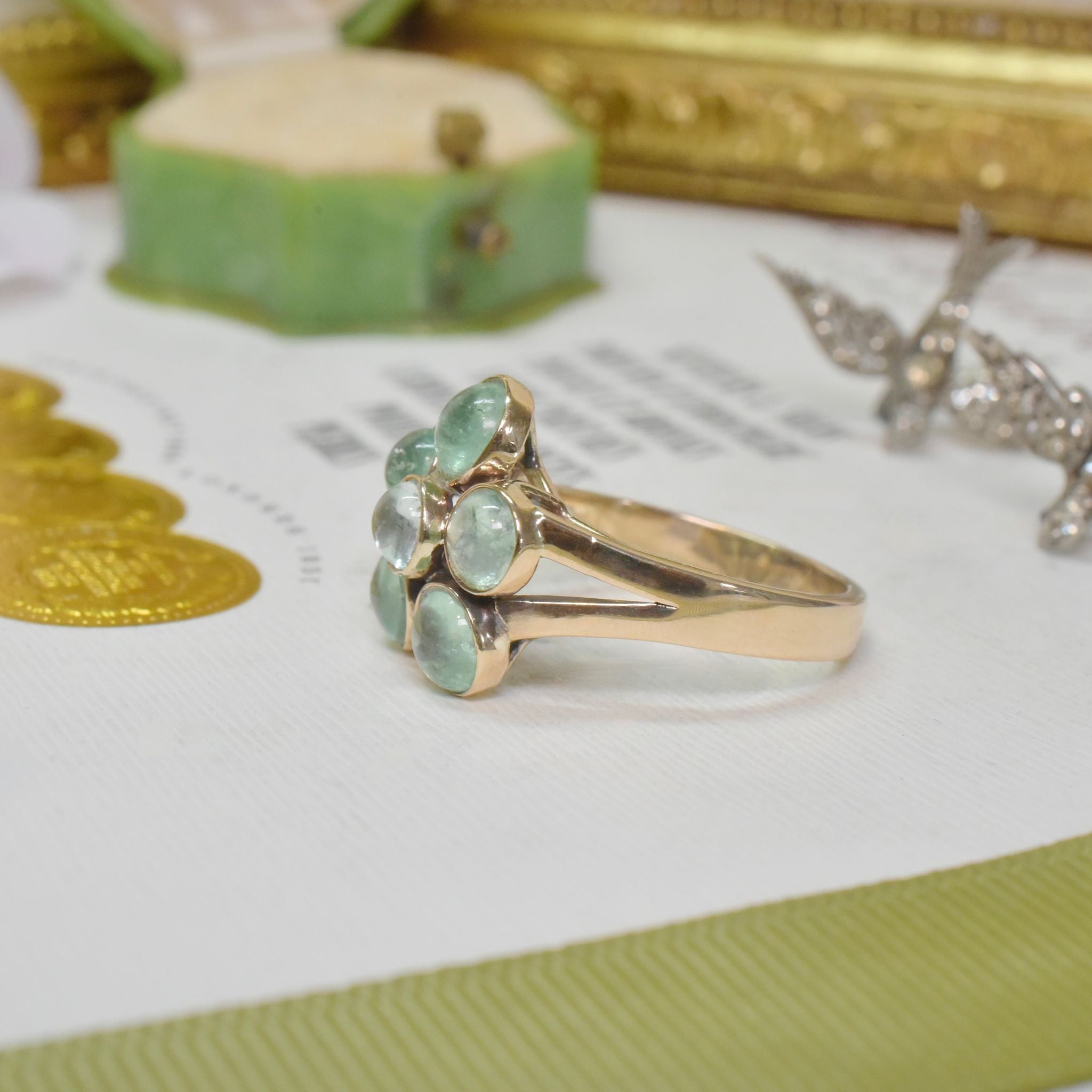 Vintage 10ct Yellow Gold And Emerald Daisy Halo Ring