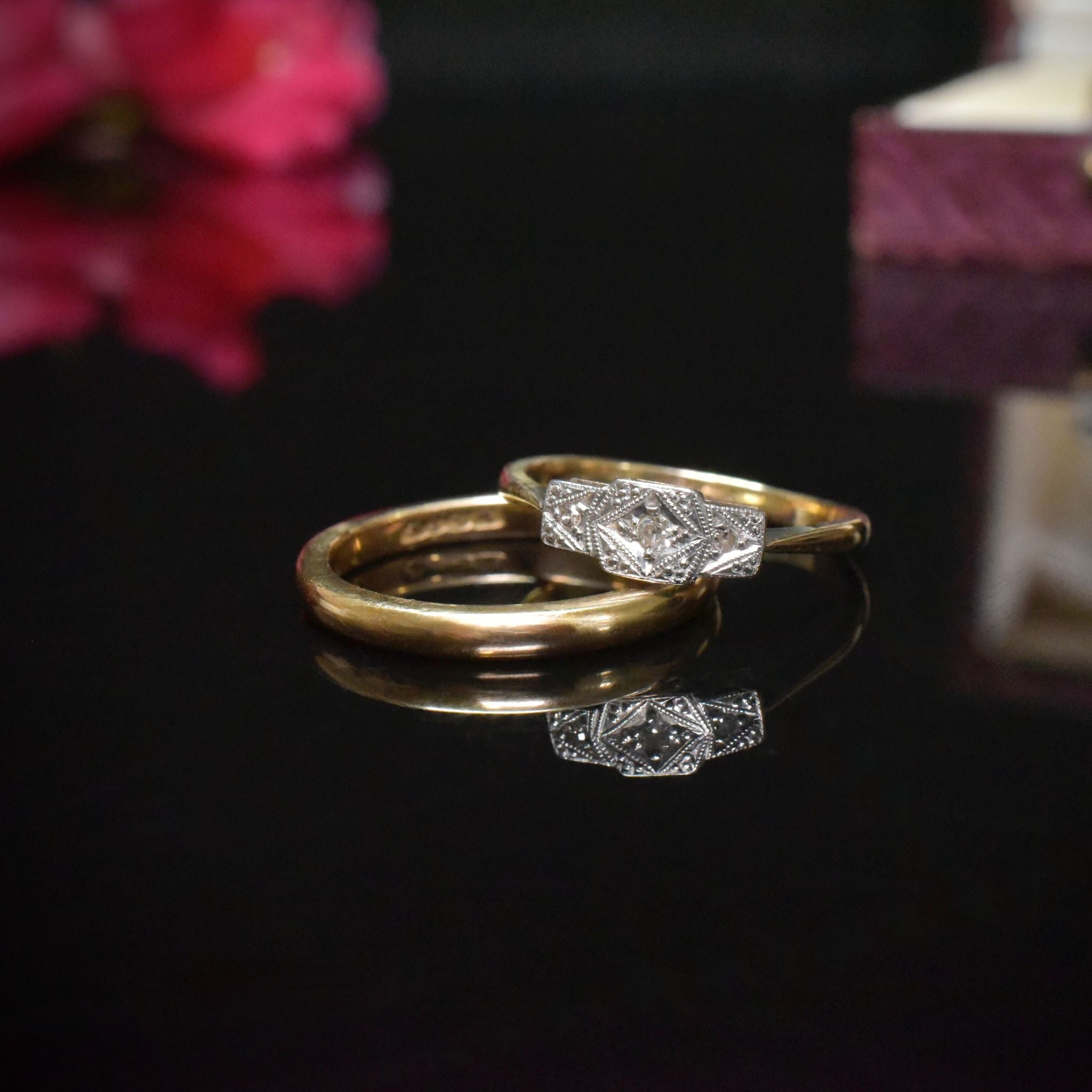 Antique Art Deco 9ct Yellow Gold And Platinum Diamond Ring Circa 1920’s