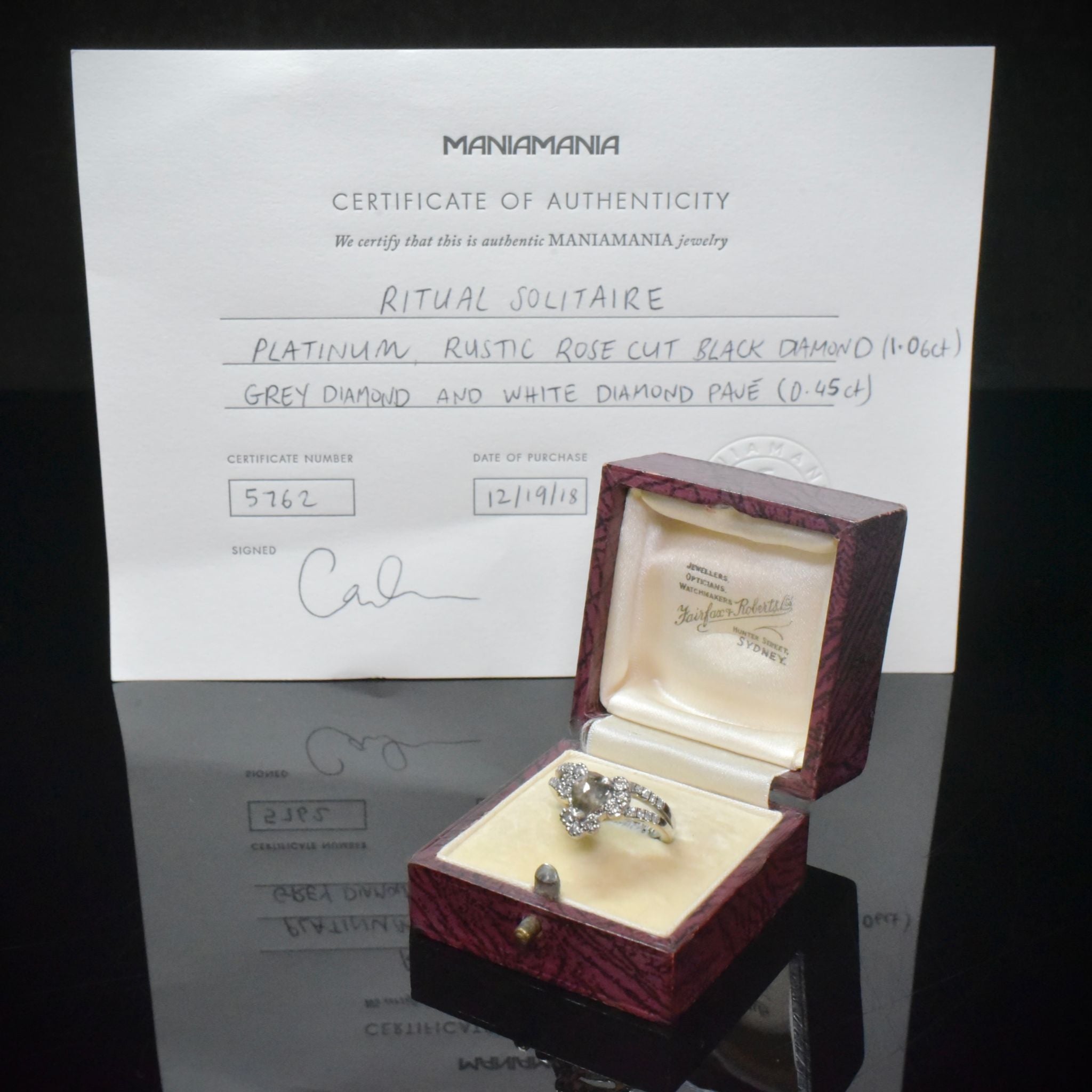 Outstanding Australian Designer Solid Platinum Salt & Pepper (1.06ct) Diamond Grey And White Diamond Ring - TDW 1.51ct Niche Australian Jewellery Designer ‘MANIA MANIA’ Sydney