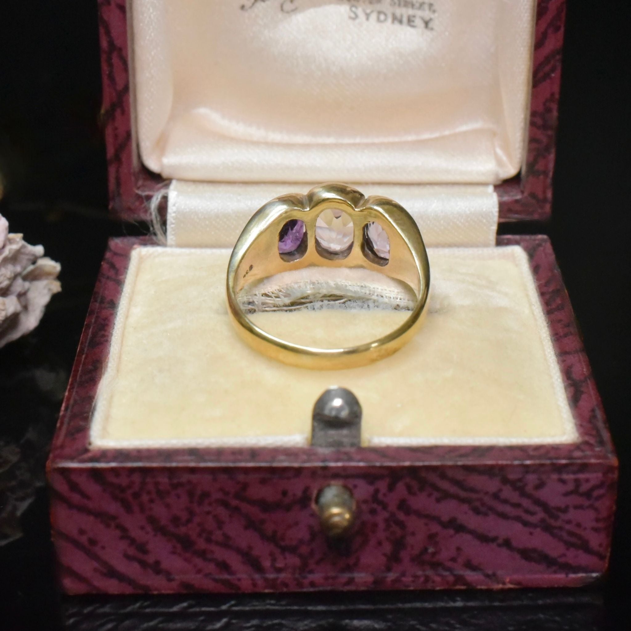 Vintage 9ct Yellow Gold Amethyst Trilogy Ring