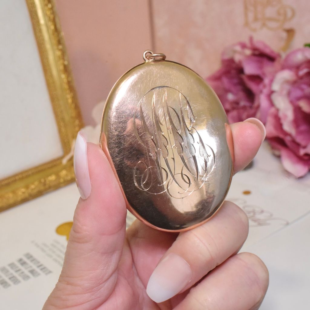 Antique Edwardian Australian Large 9ct Rose Gold Oval Locket By Aronson & Co. Circa 1910