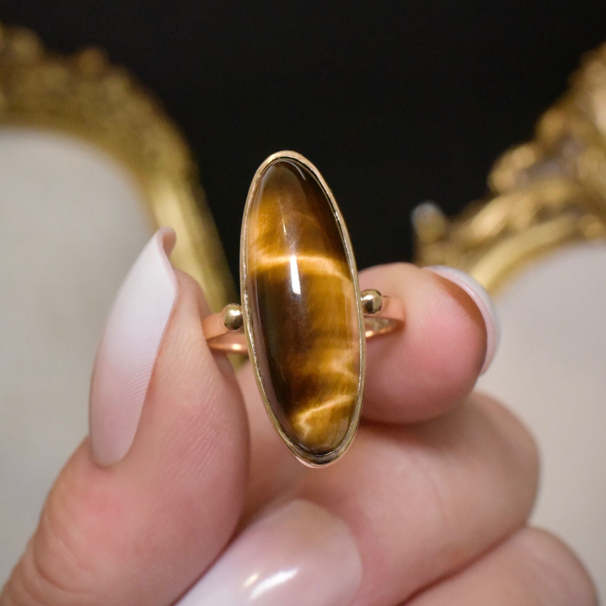 Vintage 9ct Yellow Gold Tiger Eye Ring