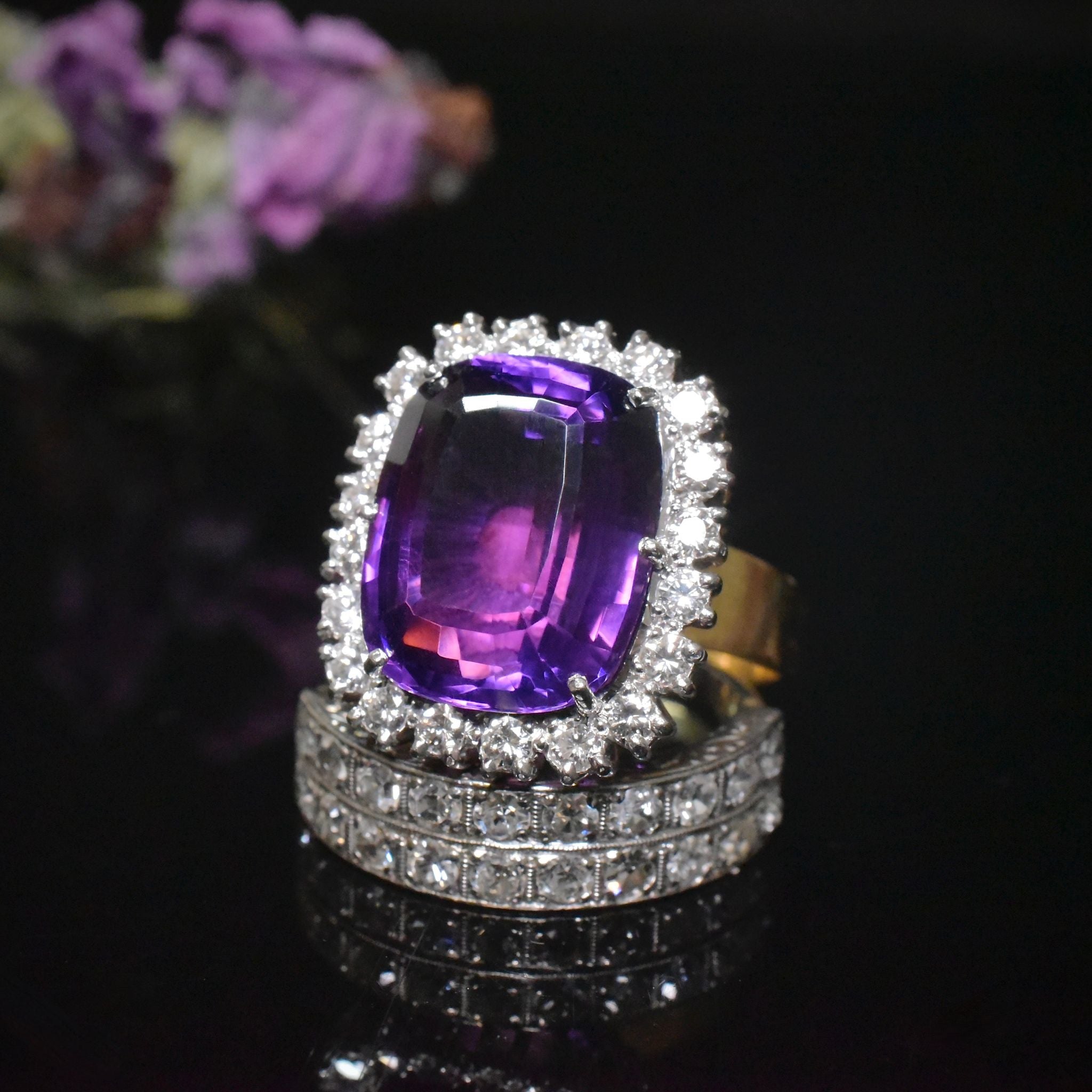 Outstanding 18ct Yellow Gold Amethyst And Diamond Ring
