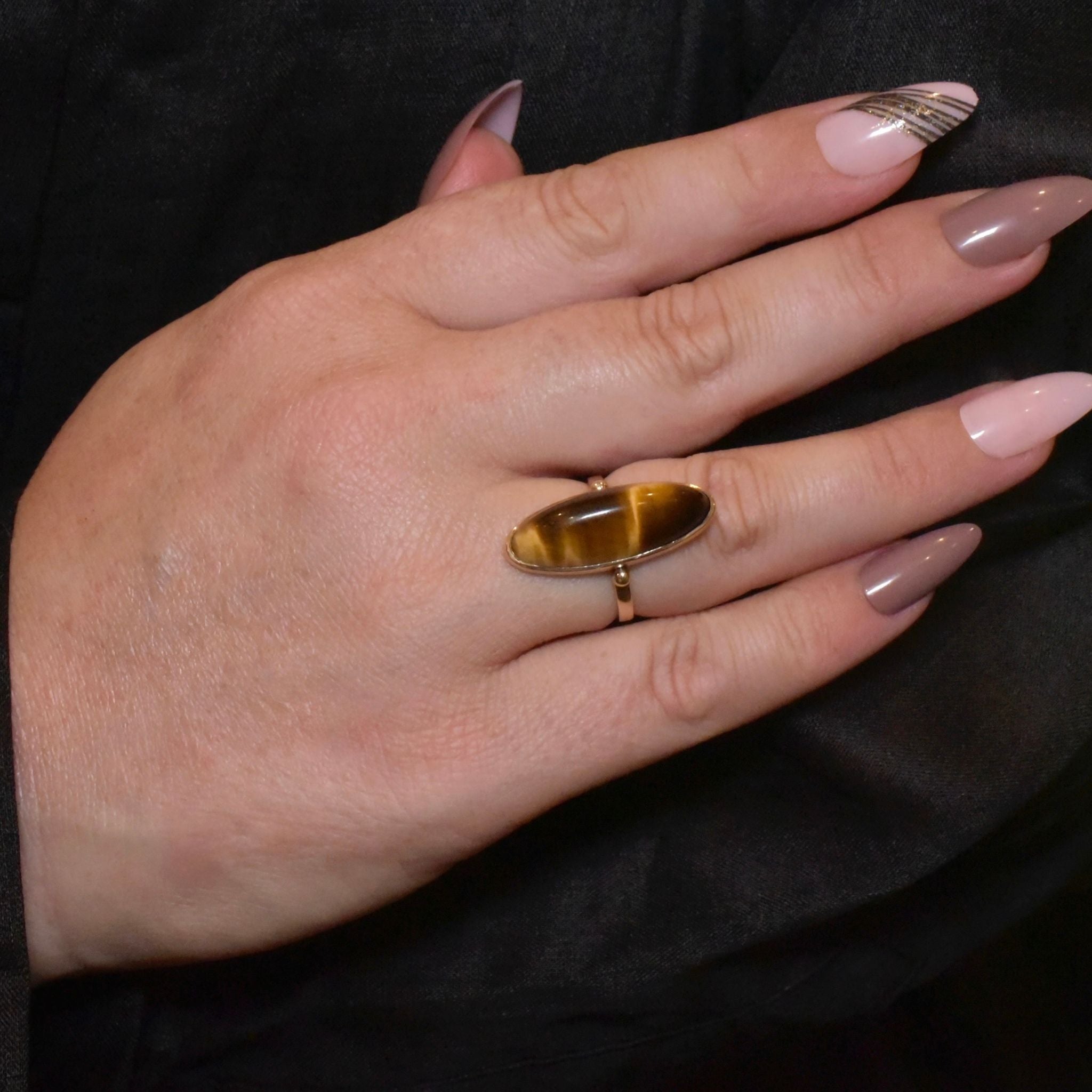 Vintage 9ct Yellow Gold Tiger Eye Ring
