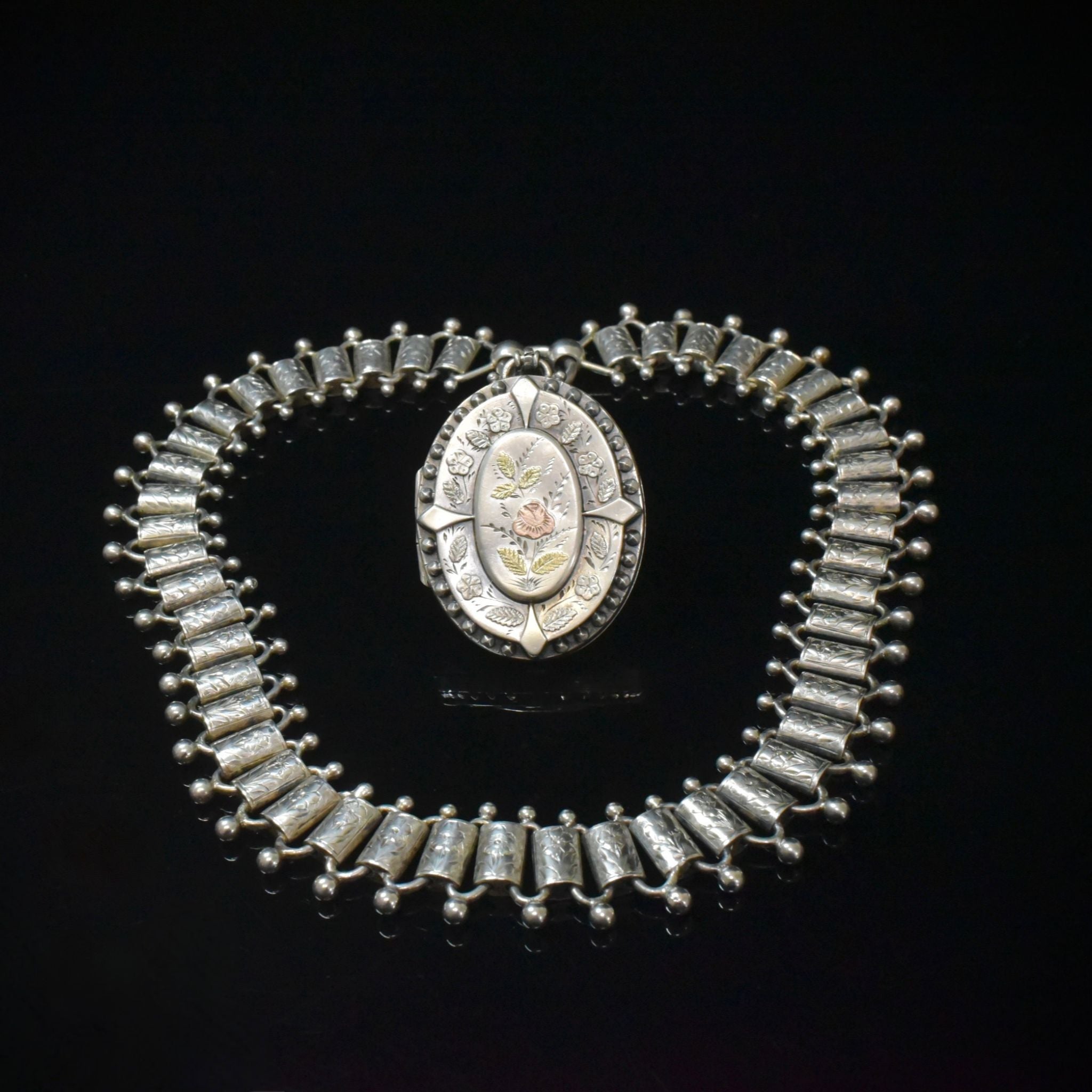 Superb Antique Victorian Sterling Silver Locket & Book-Chain - Constantine & Floyd, Birmingham 1882