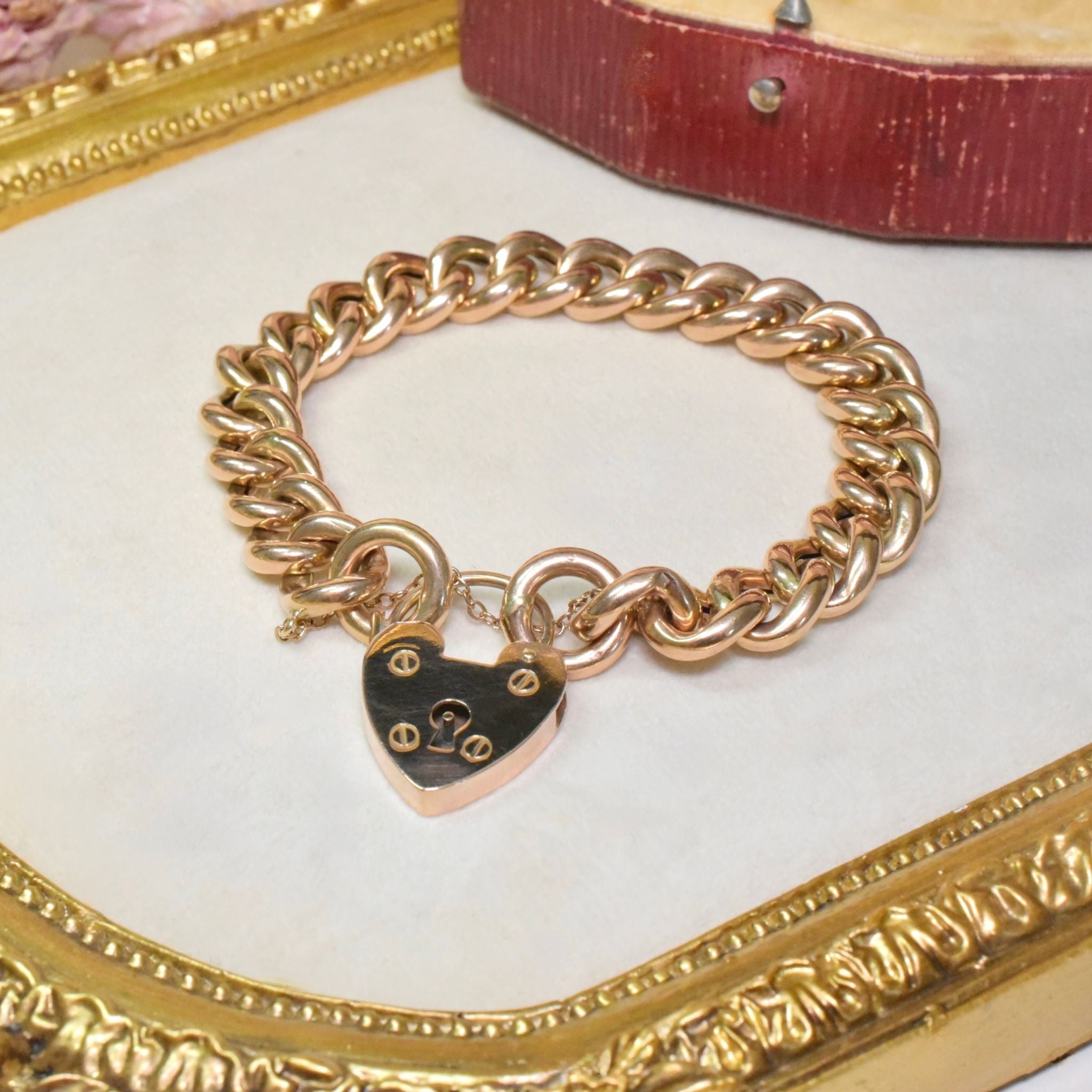 Modern 9ct Rose Gold Padlock Bracelet With Heart Padlock 35.9 Grams