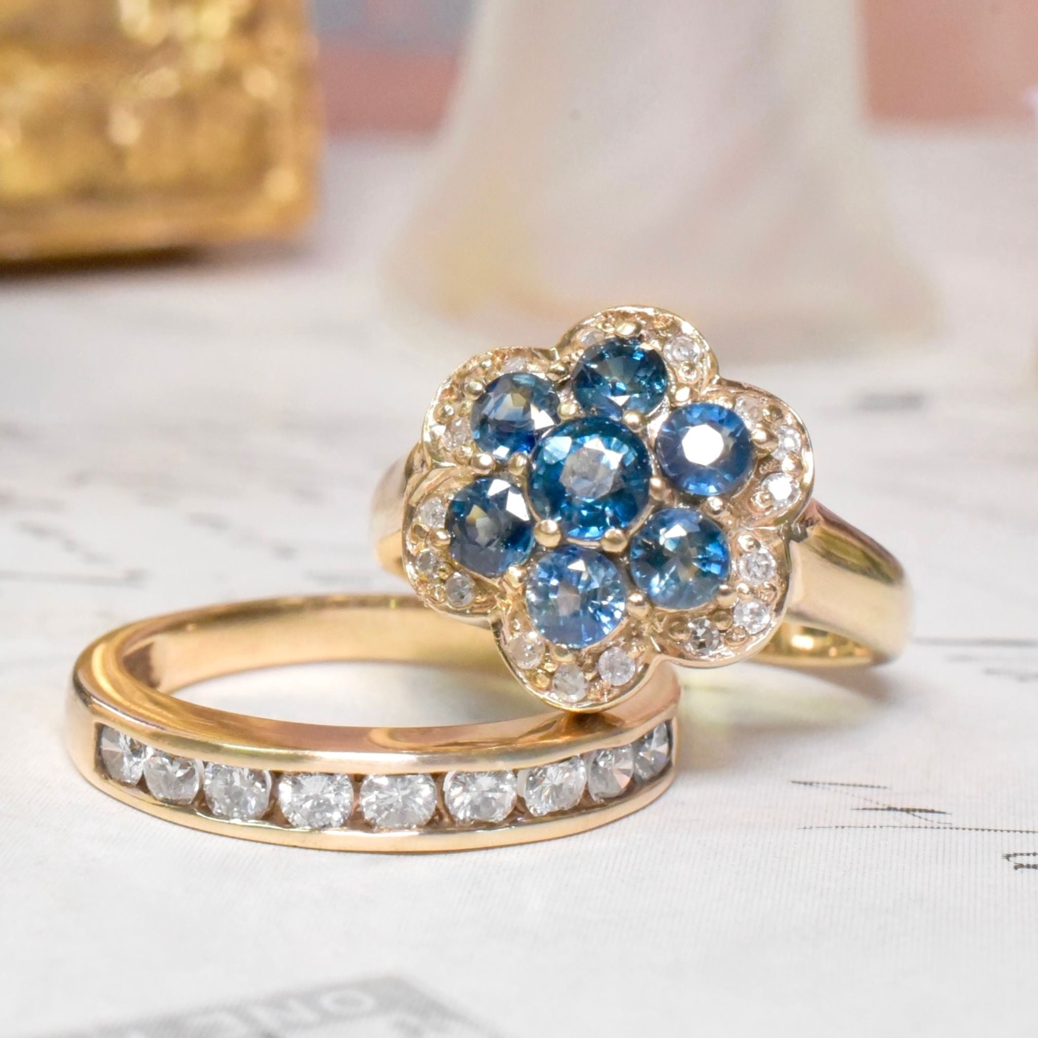 Modern 9ct Yellow Gold Sapphire And Diamond Daisy Cluster Ring