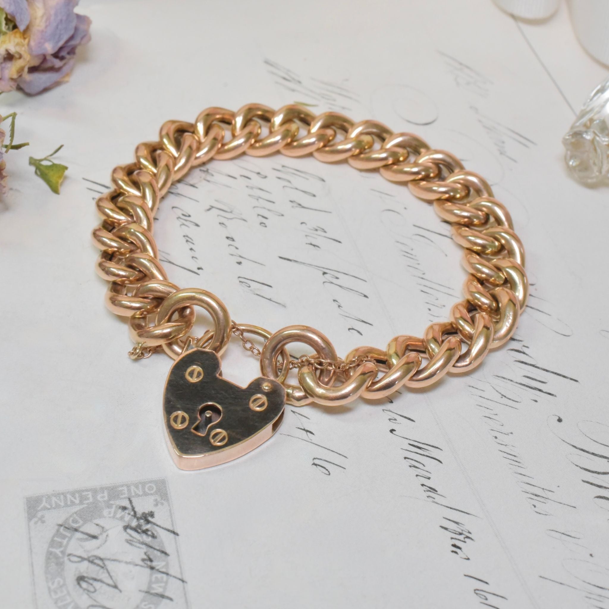 Modern 9ct Rose Gold Padlock Bracelet With Heart Padlock 35.9 Grams