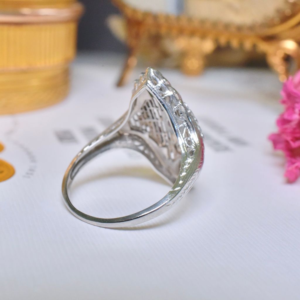 Antique Art Deco 18ct White Gold And Diamond ‘North To South’ /Dinner’ Ring Circa 1920-30’s