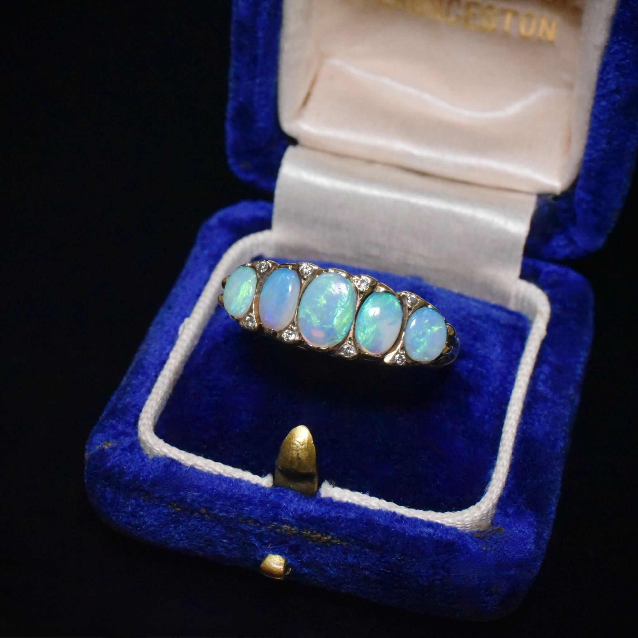 Vintage ‘Antique Style’ 9ct Yellow Gold Solid Opal And Diamond Ring London 1986