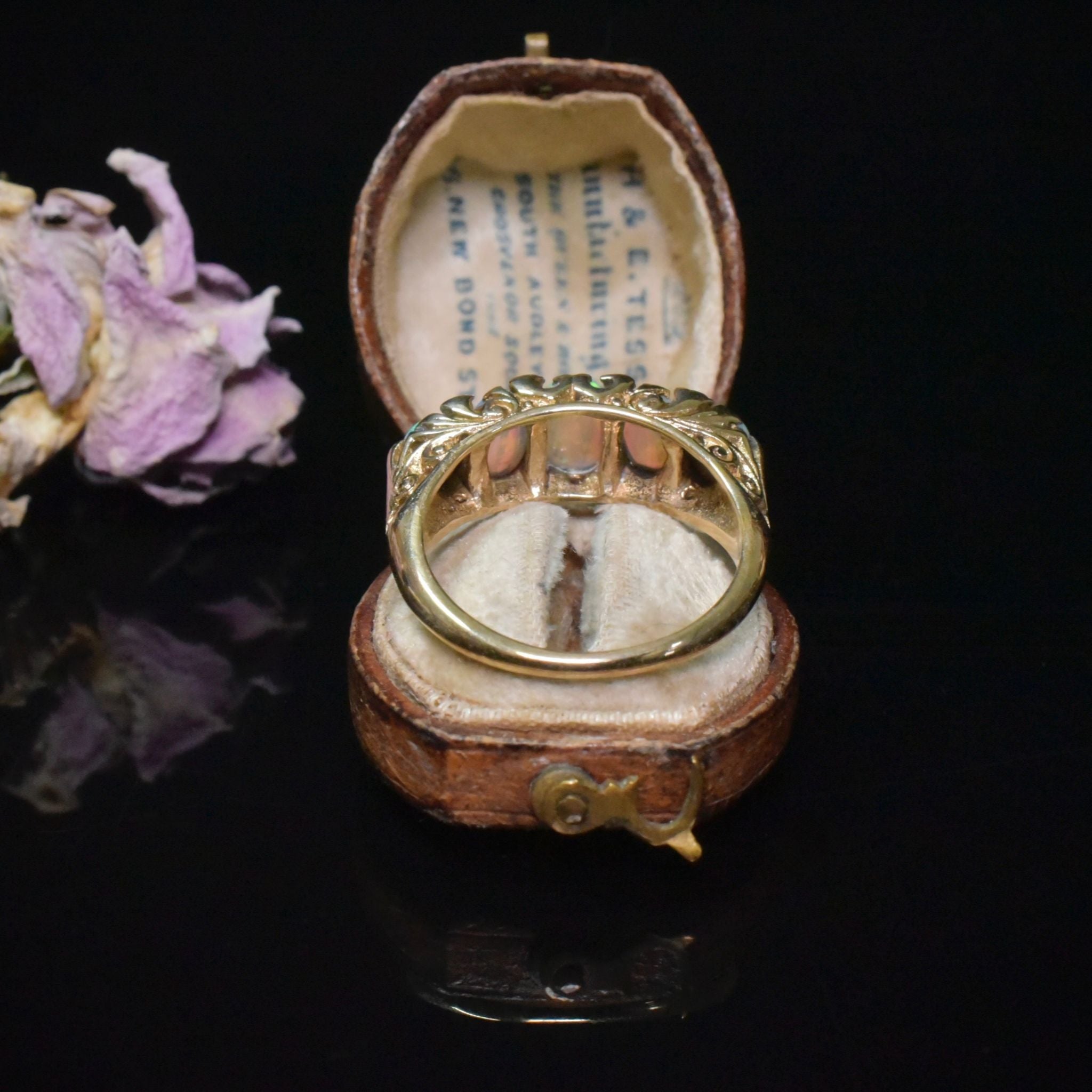Vintage ‘Antique Style’ 9ct Yellow Gold Solid Opal And Diamond Ring London 1986