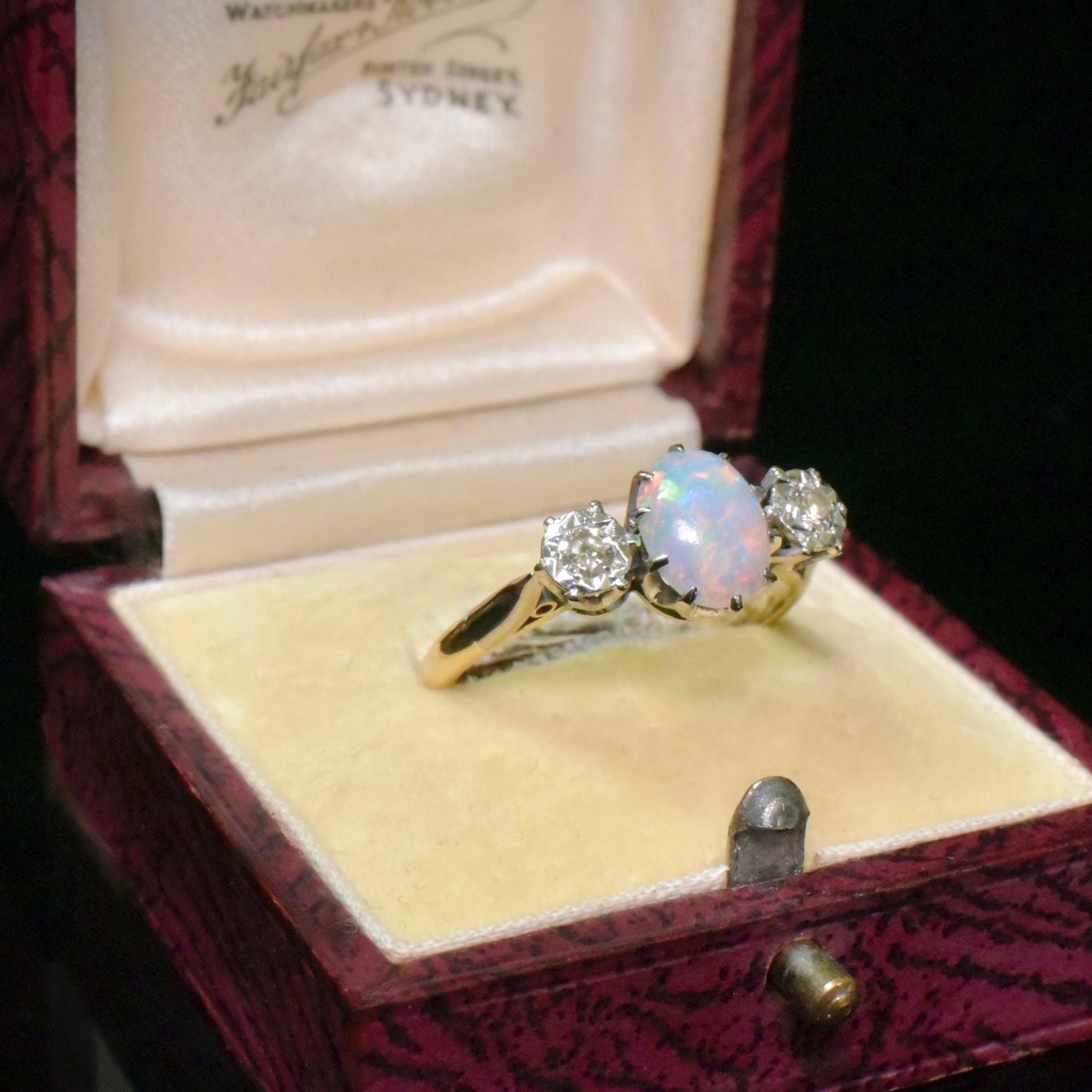 Antique Australian 18ct Yellow Gold Solid Opal And Diamond Ring