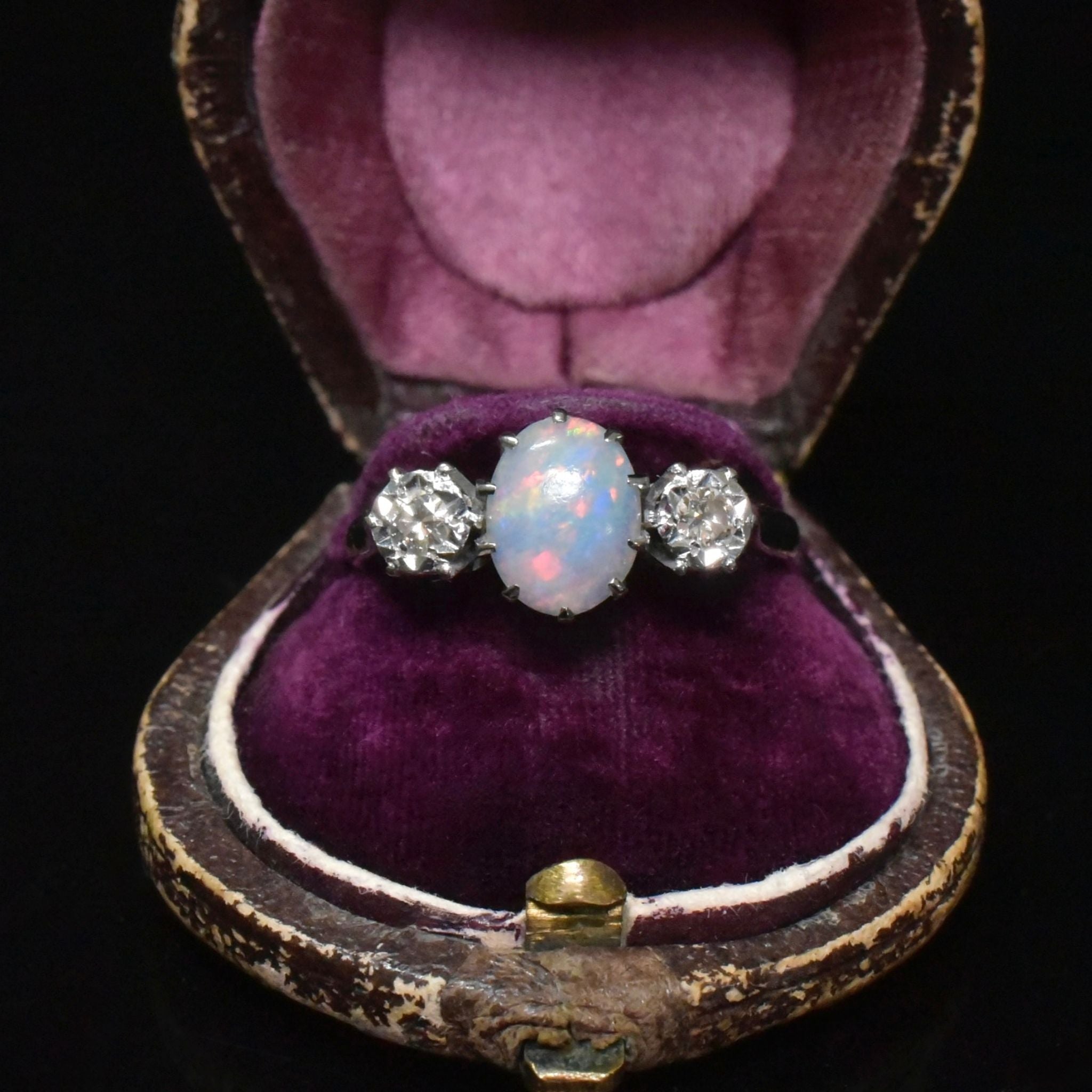 Antique Australian 18ct Yellow Gold Solid Opal And Diamond Ring