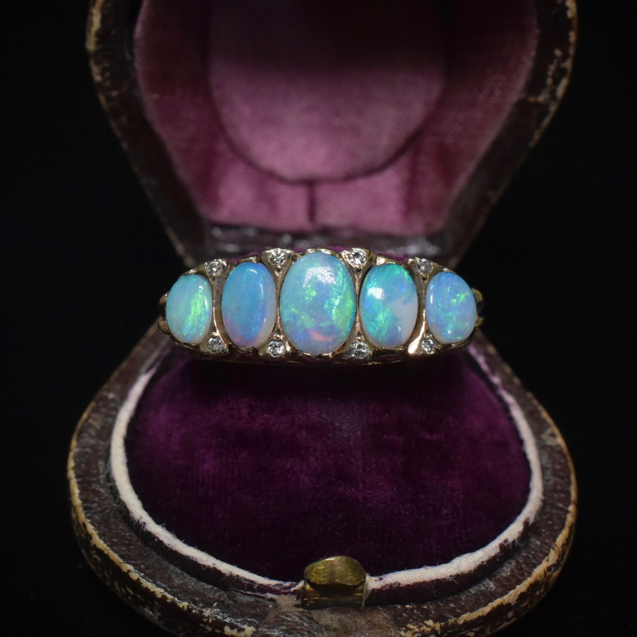 Vintage ‘Antique Style’ 9ct Yellow Gold Solid Opal And Diamond Ring London 1986