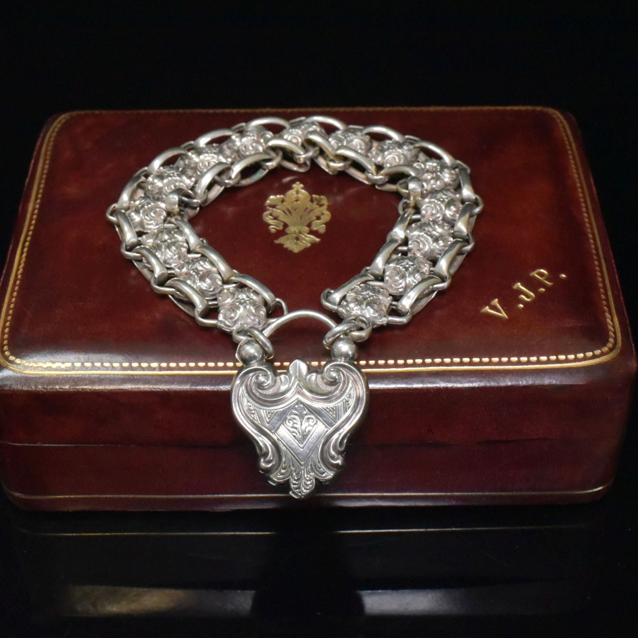 Fabulous Antique Victorian Sterling Silver Heart Padlock Bracelet Circa 1890’s
