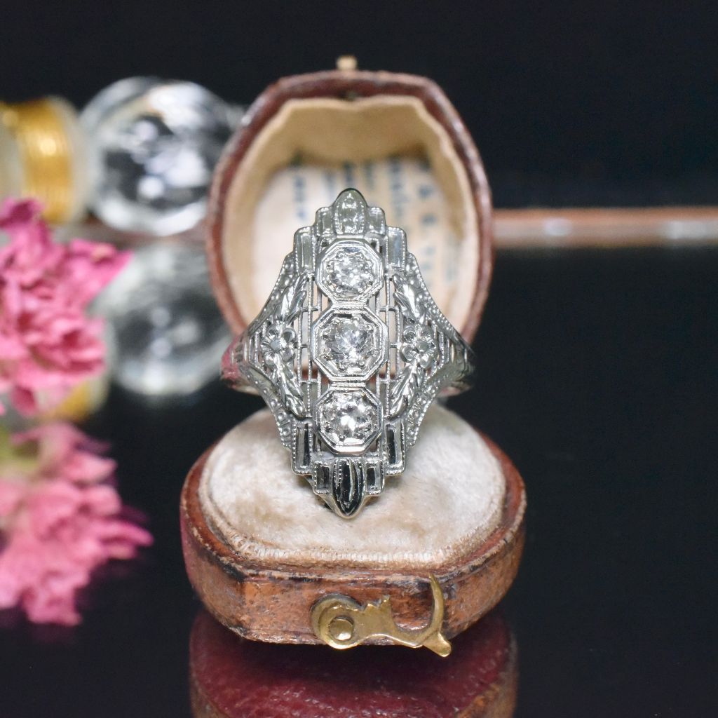 Antique Art Deco 18ct White Gold And Diamond ‘North To South’ /Dinner’ Ring Circa 1920-30’s