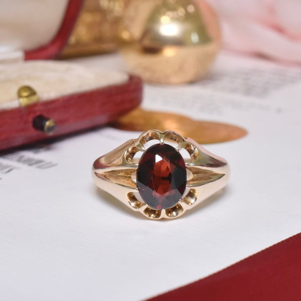 Vintage Art Deco 9ct Yellow Gold And Garnet Ring - Chester 1935