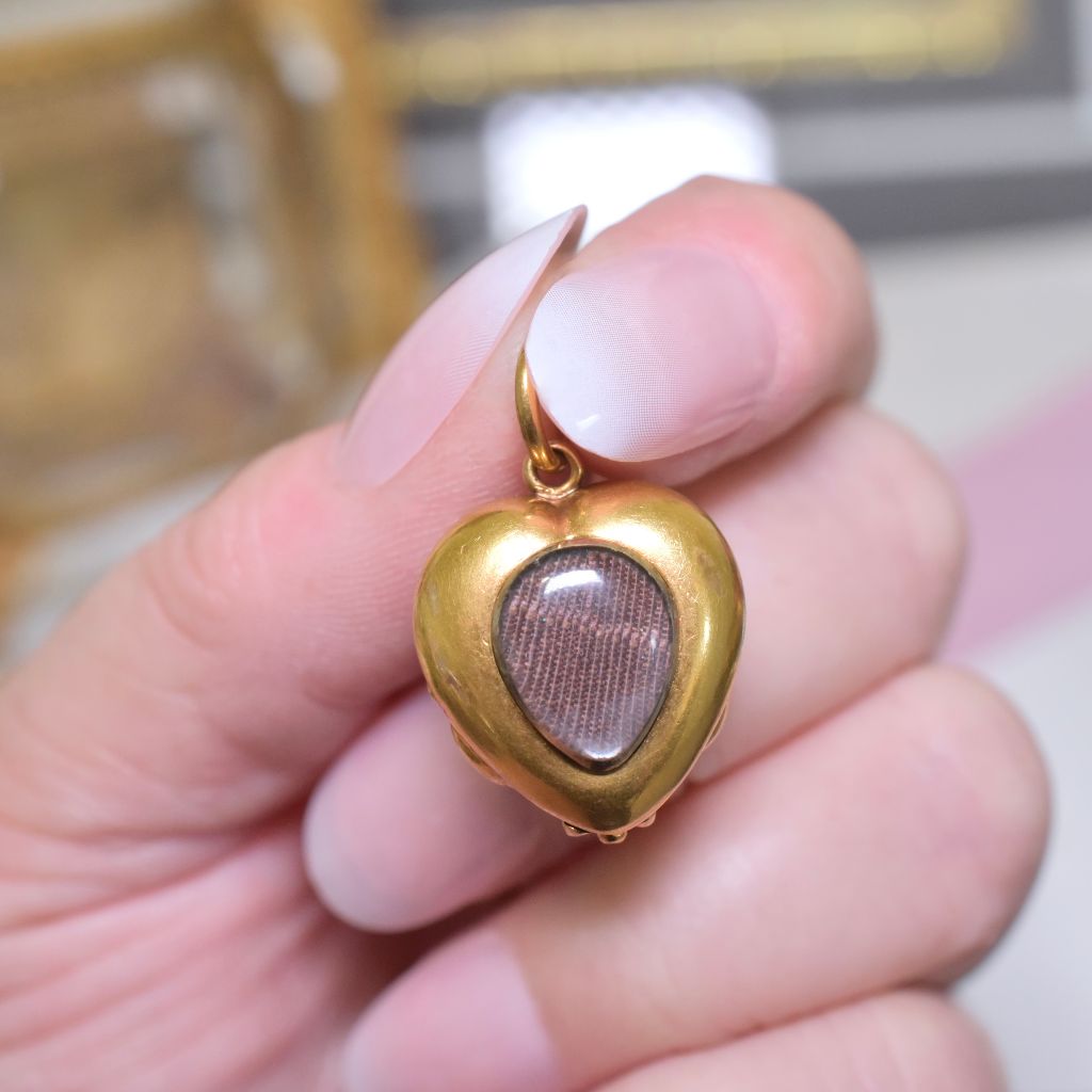 Antique Mid-Victorian 15ct Yellow Gold Amethyst Heart Locket Pendant