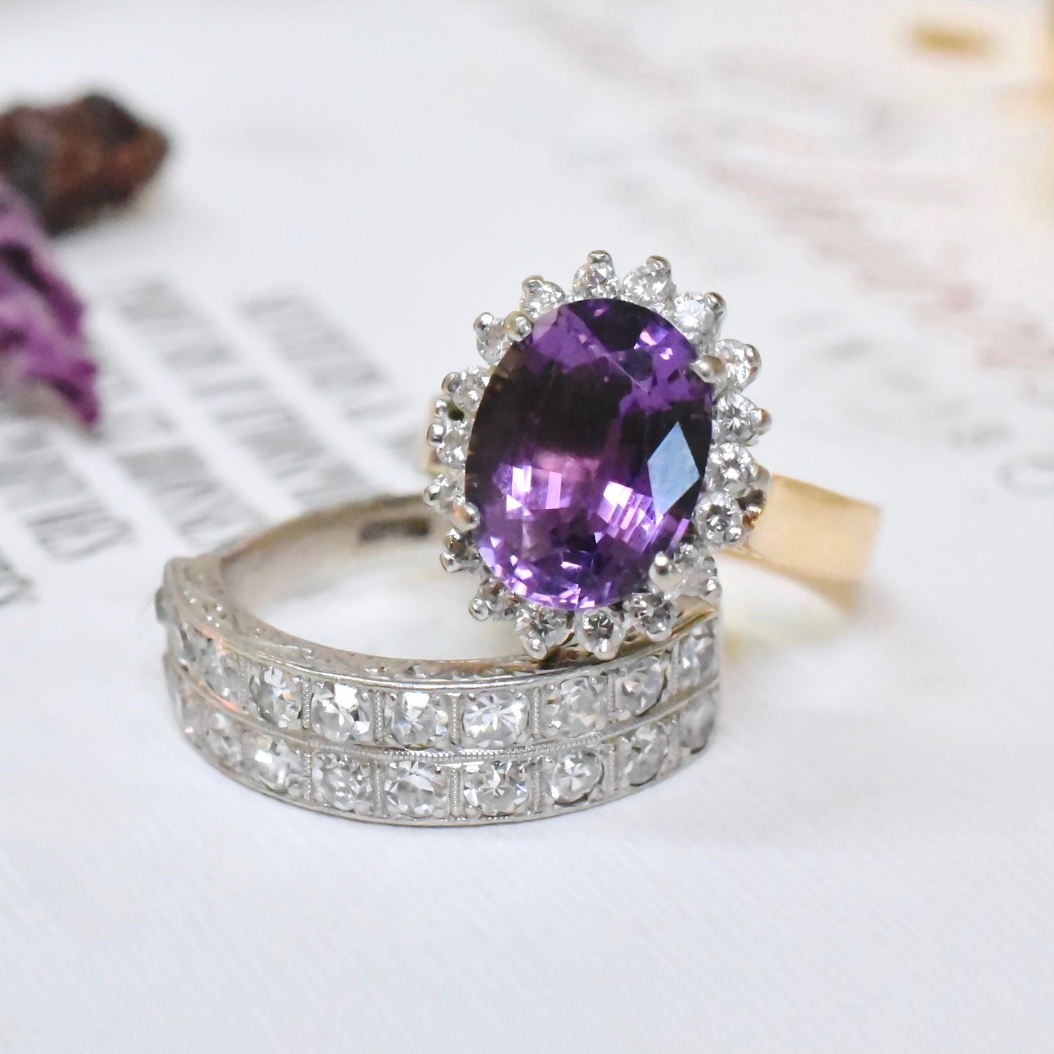 Vintage 18ct Yellow Gold Amethyst And Diamond Ring