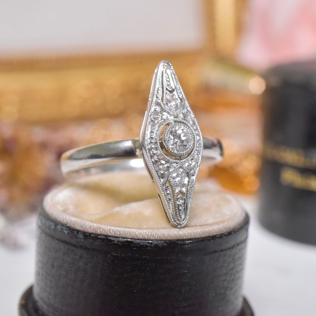 Antique Art Deco Platinum And Diamond ‘Navette’ Ring Circa 1925-30’s - William Wilkinson, London.