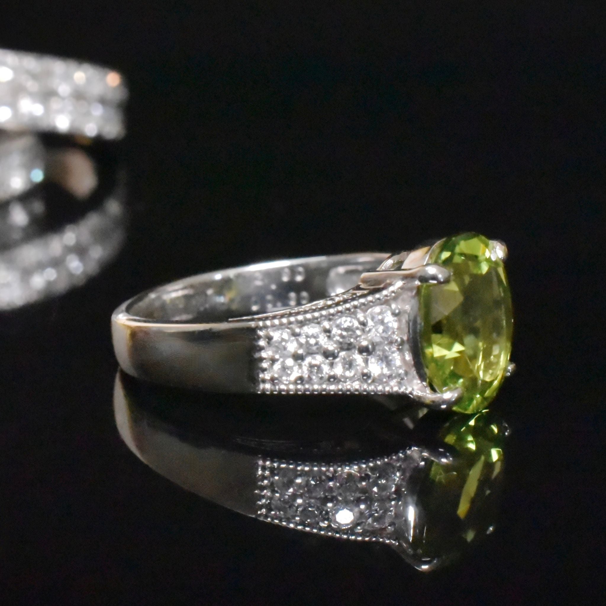 Modern Solid Platinum 2.90ct Peridot And Diamond 0.30ct Ring