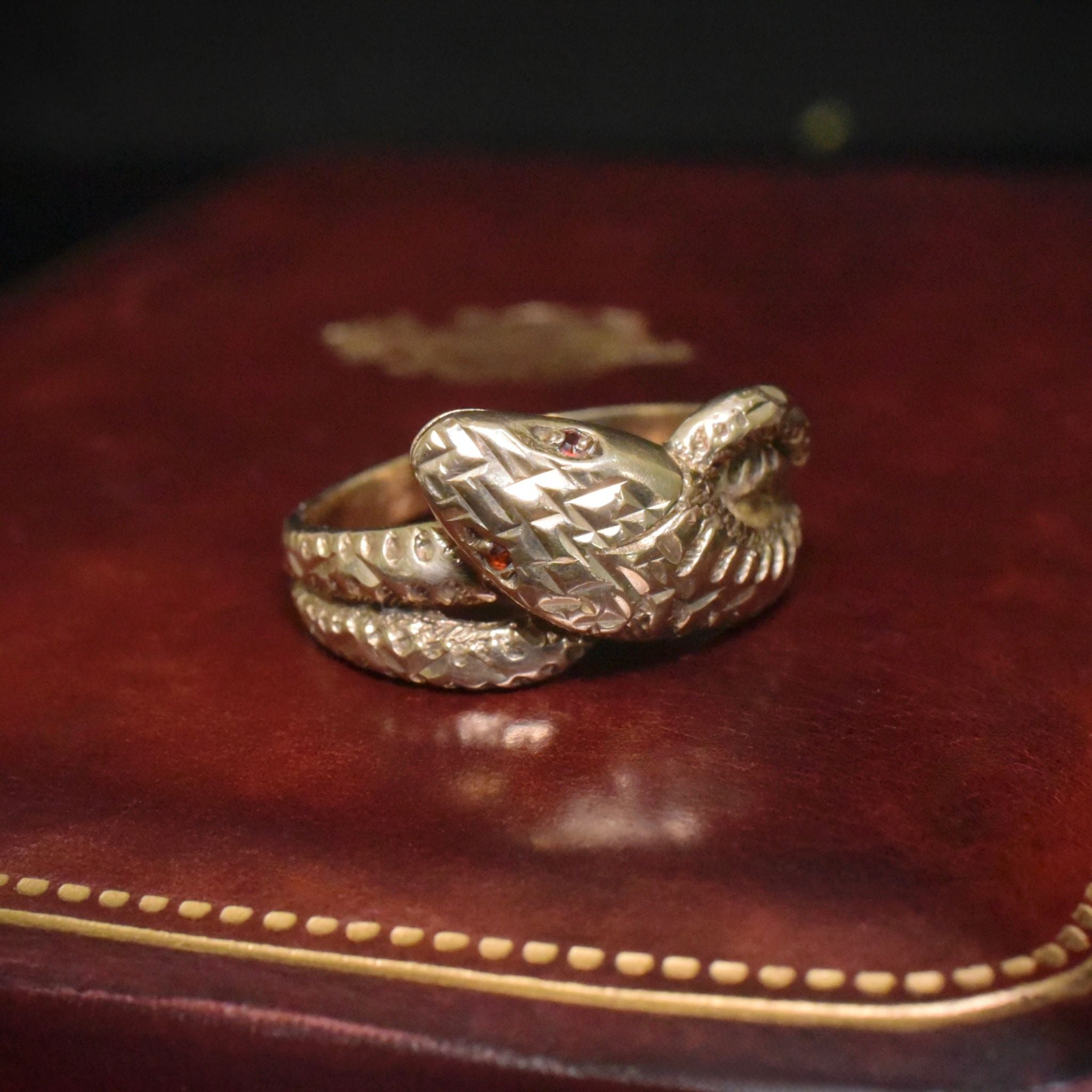 Modern 9ct Yellow Gold And Garnet Coiled Serpent Ring - Birmingham