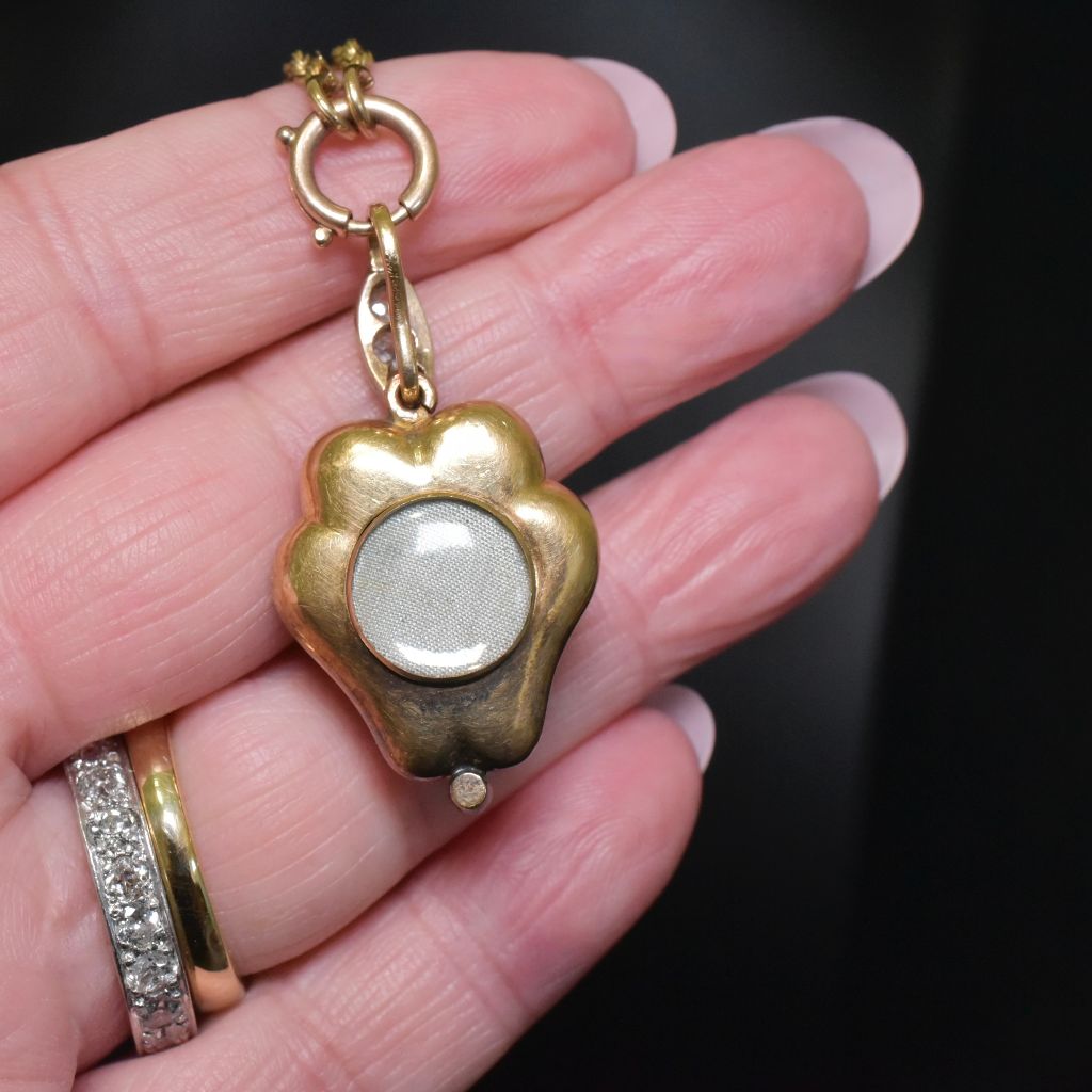 Superb Victorian 15ct Yellow Gold And Enamel Diamond Forget-Me-Not Locket Pendant Circa 1850