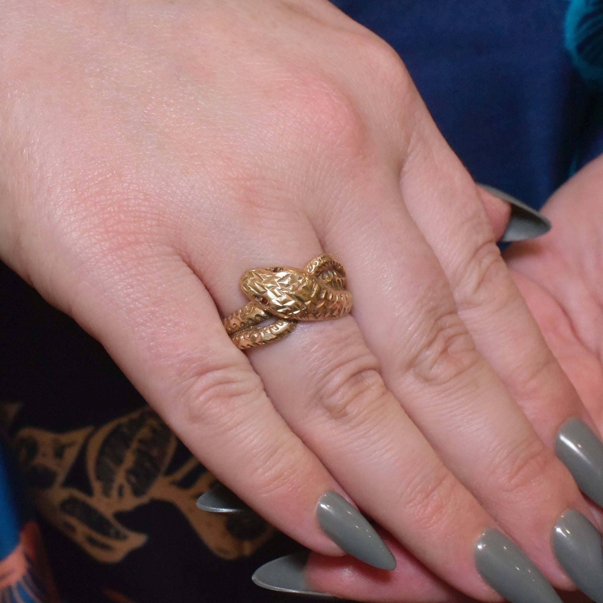 Modern 9ct Yellow Gold And Garnet Coiled Serpent Ring - Birmingham