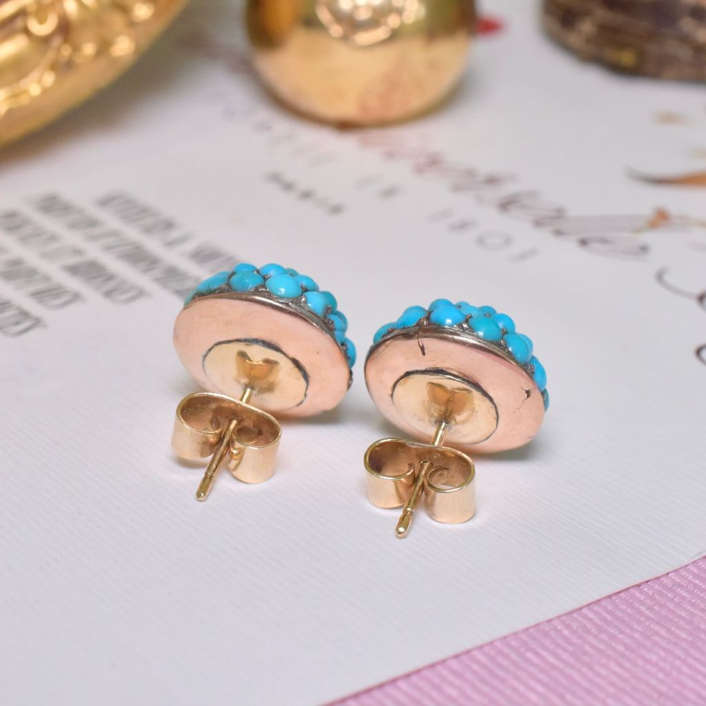 Antique Victorian 9ct Rose Gold Persian Turquoise And Diamond ‘Bombe’ Earrings