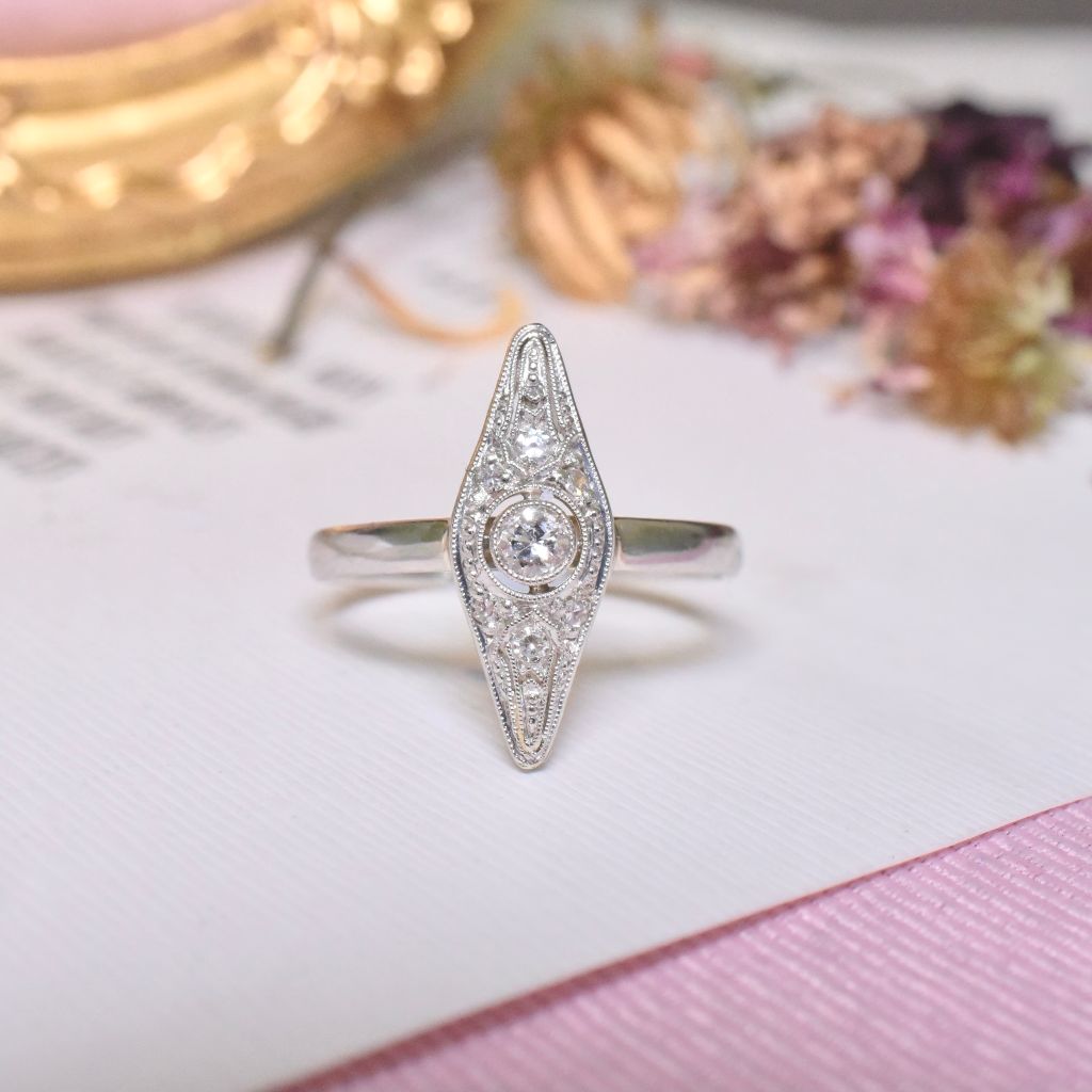 Antique Art Deco Platinum And Diamond ‘Navette’ Ring Circa 1925-30’s - William Wilkinson, London.