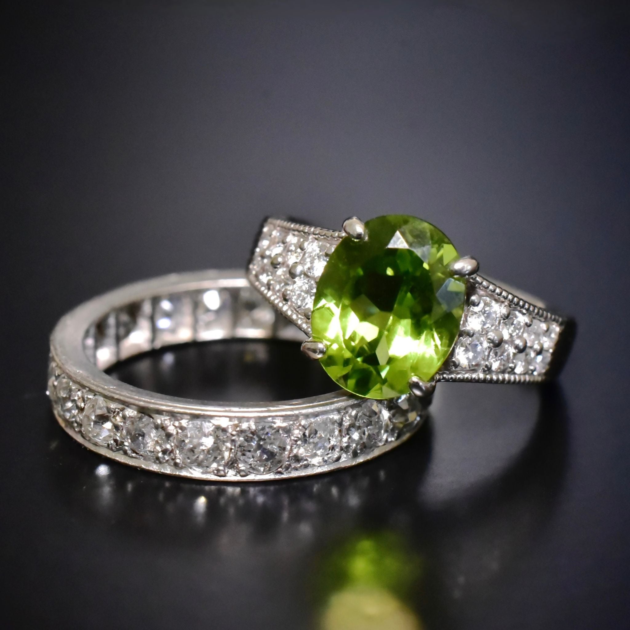 Modern Solid Platinum 2.90ct Peridot And Diamond 0.30ct Ring