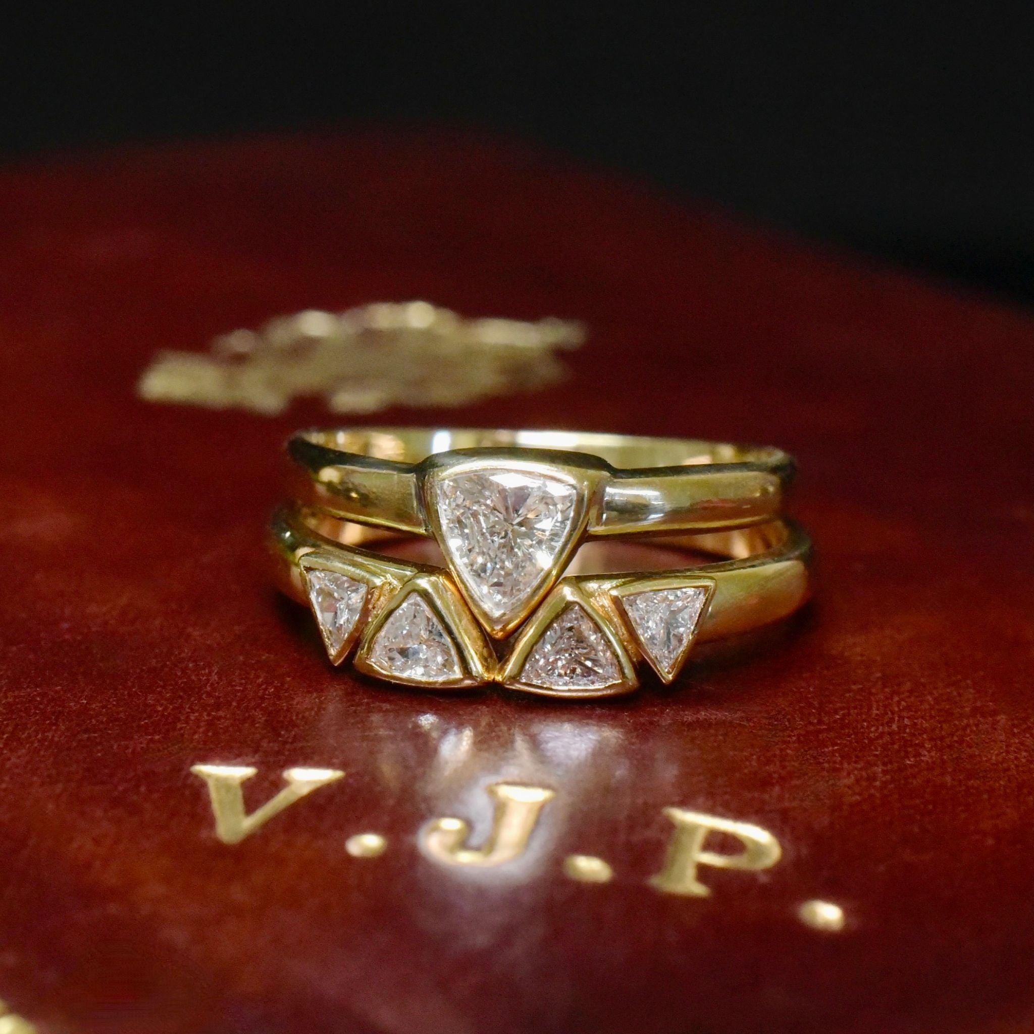 Modern 18ct Yellow Gold Trilliant-Cut Diamond Two Ring Set