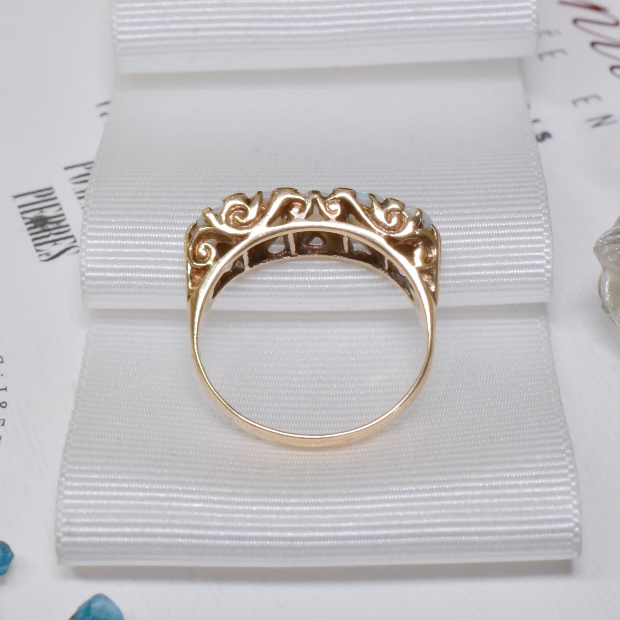 Vintage 9ct Yellow Gold Solid Opal ‘Half Hoop’ Ring - London 1972