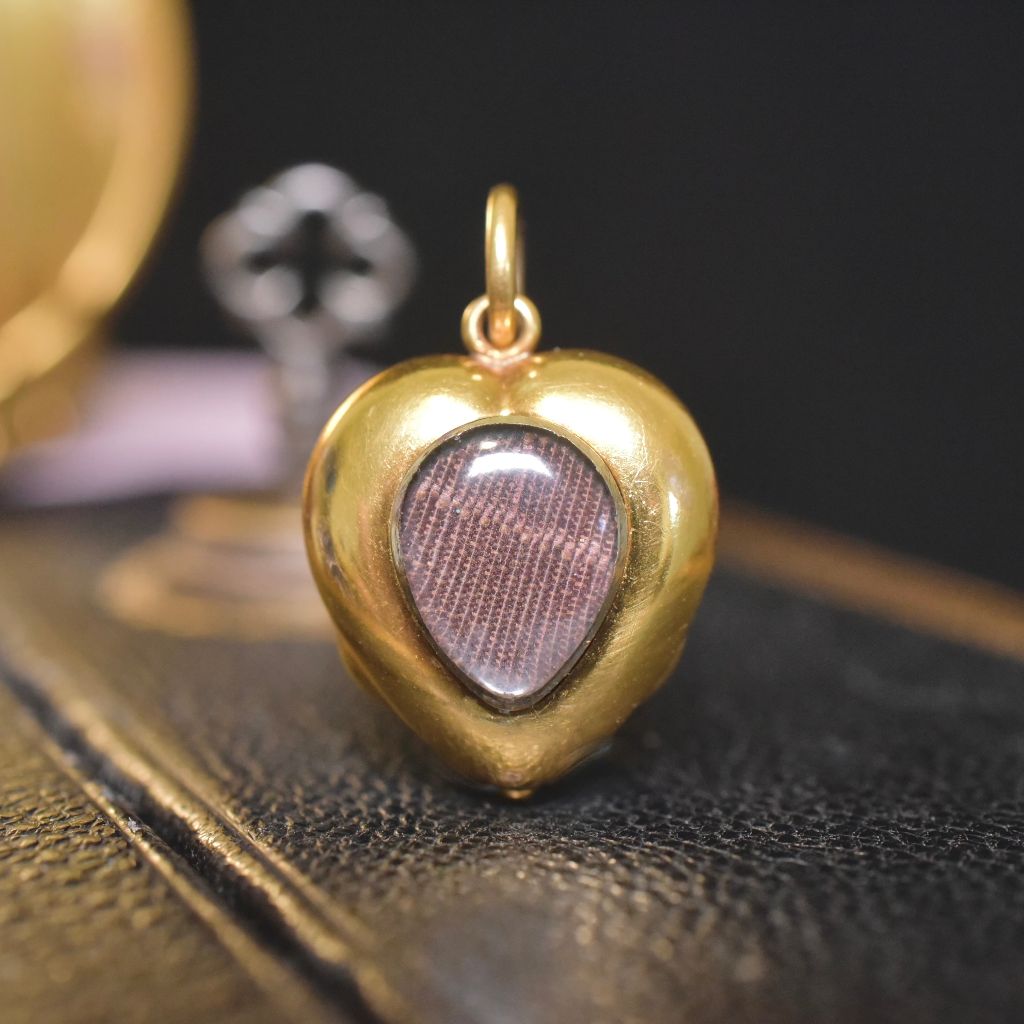 Antique Mid-Victorian 15ct Yellow Gold Amethyst Heart Locket Pendant