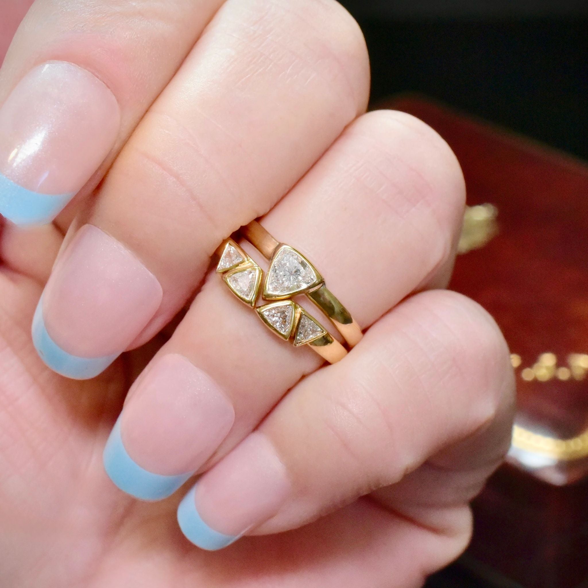 Modern 18ct Yellow Gold Trilliant-Cut Diamond Two Ring Set