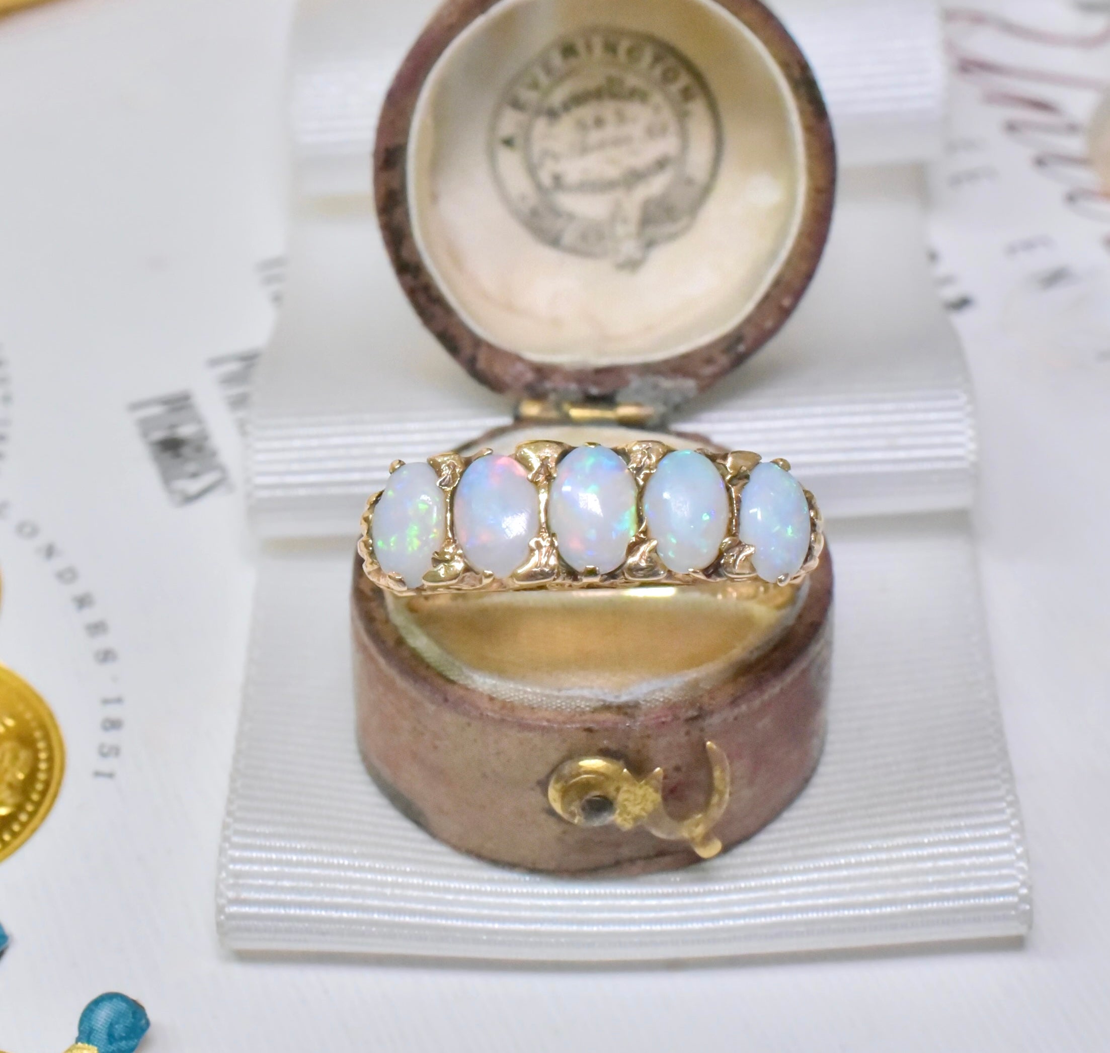 Vintage 9ct Yellow Gold Solid Opal ‘Half Hoop’ Ring - London 1972