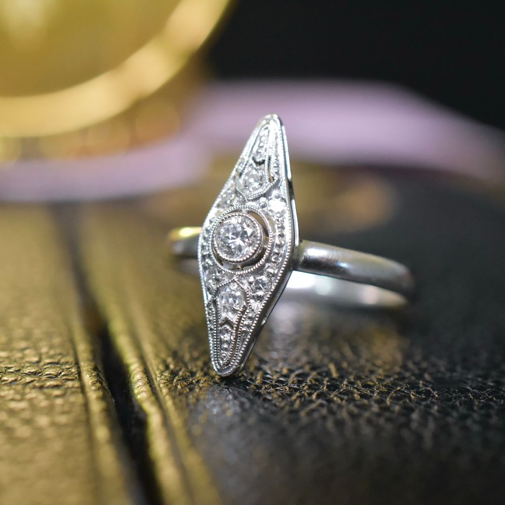 Antique Art Deco Platinum And Diamond ‘Navette’ Ring Circa 1925-30’s - William Wilkinson, London.