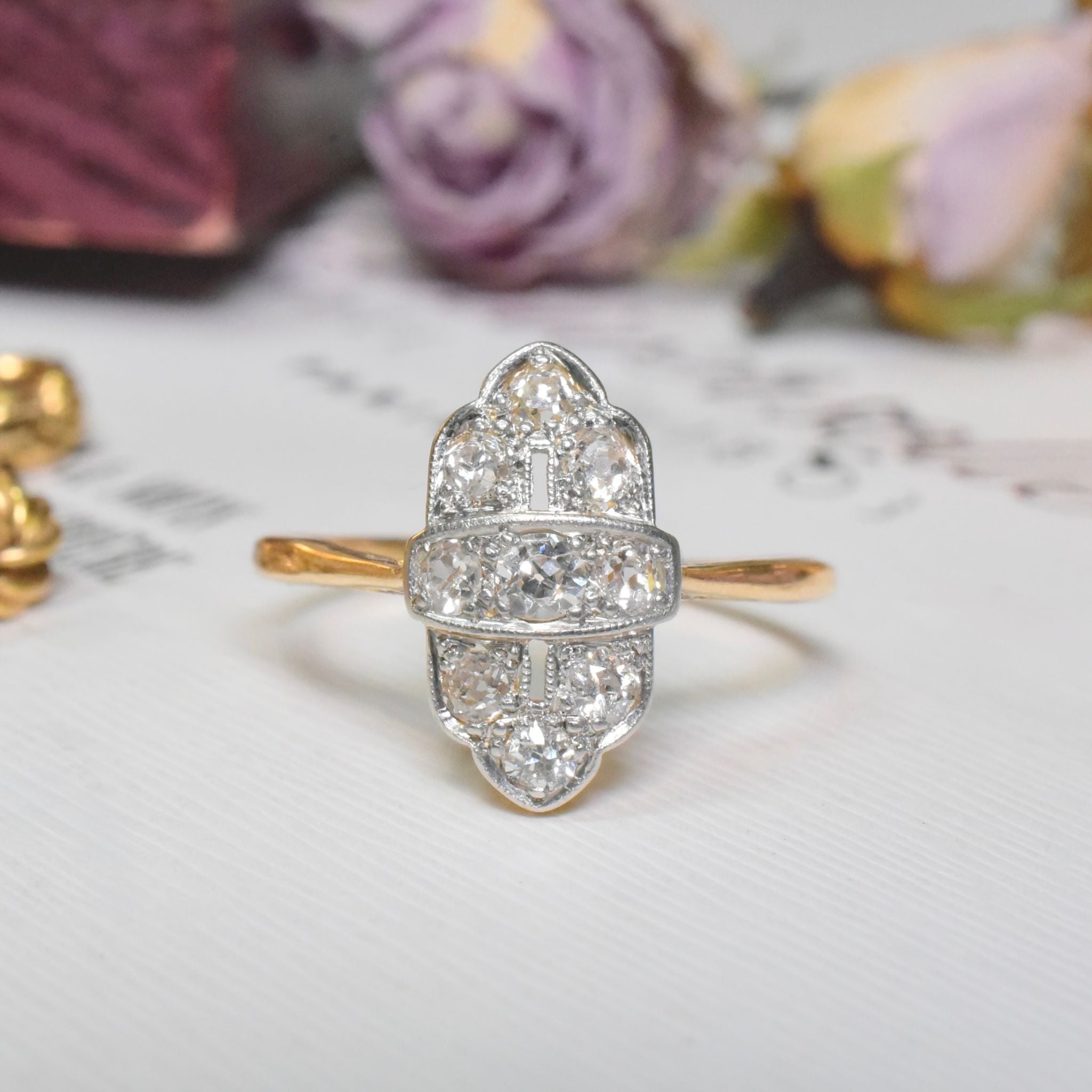 Antique Art Deco 18ct Yellow Gold And Platinum Diamond Ring
